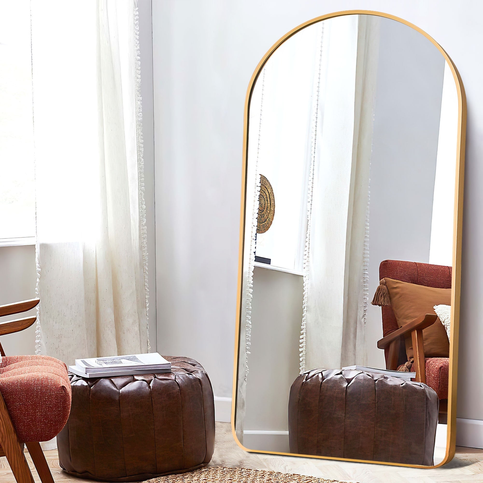 Arched Metal Full-length Standing Floor Mirror