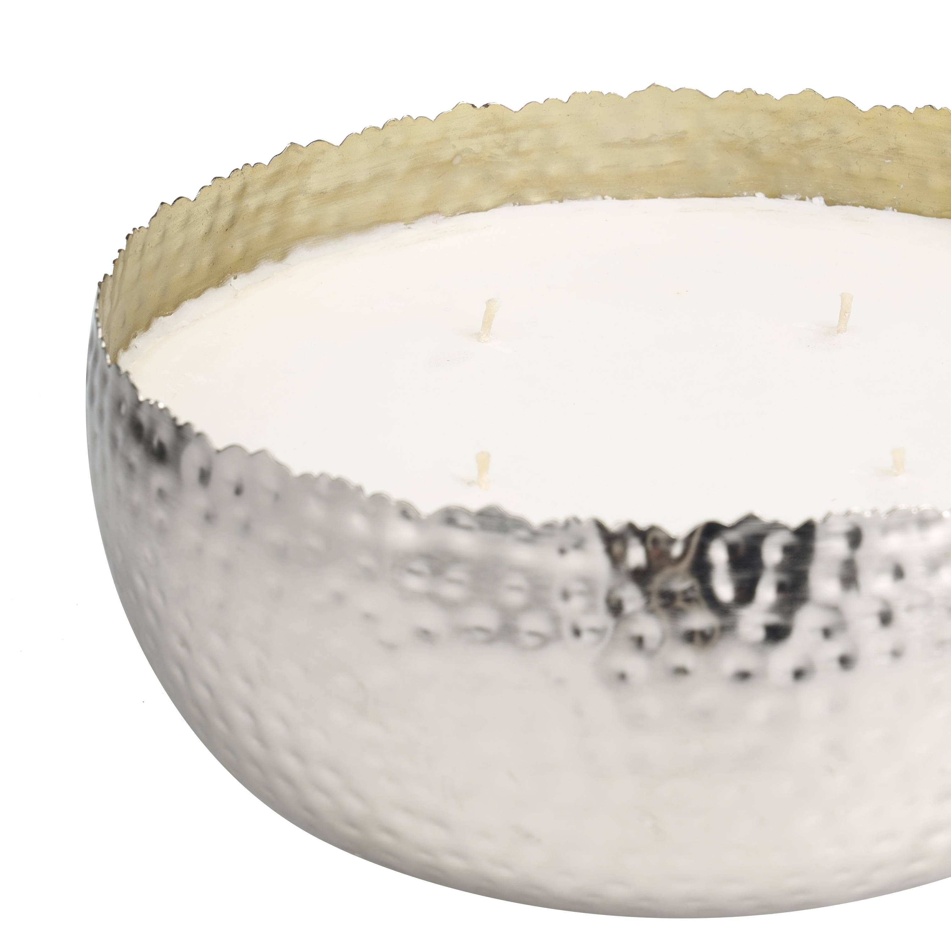 Gold, Silver or Black Metal White Sage Scented Wide Hammered 90 oz 4 Wick Decorative Candle with White Wax