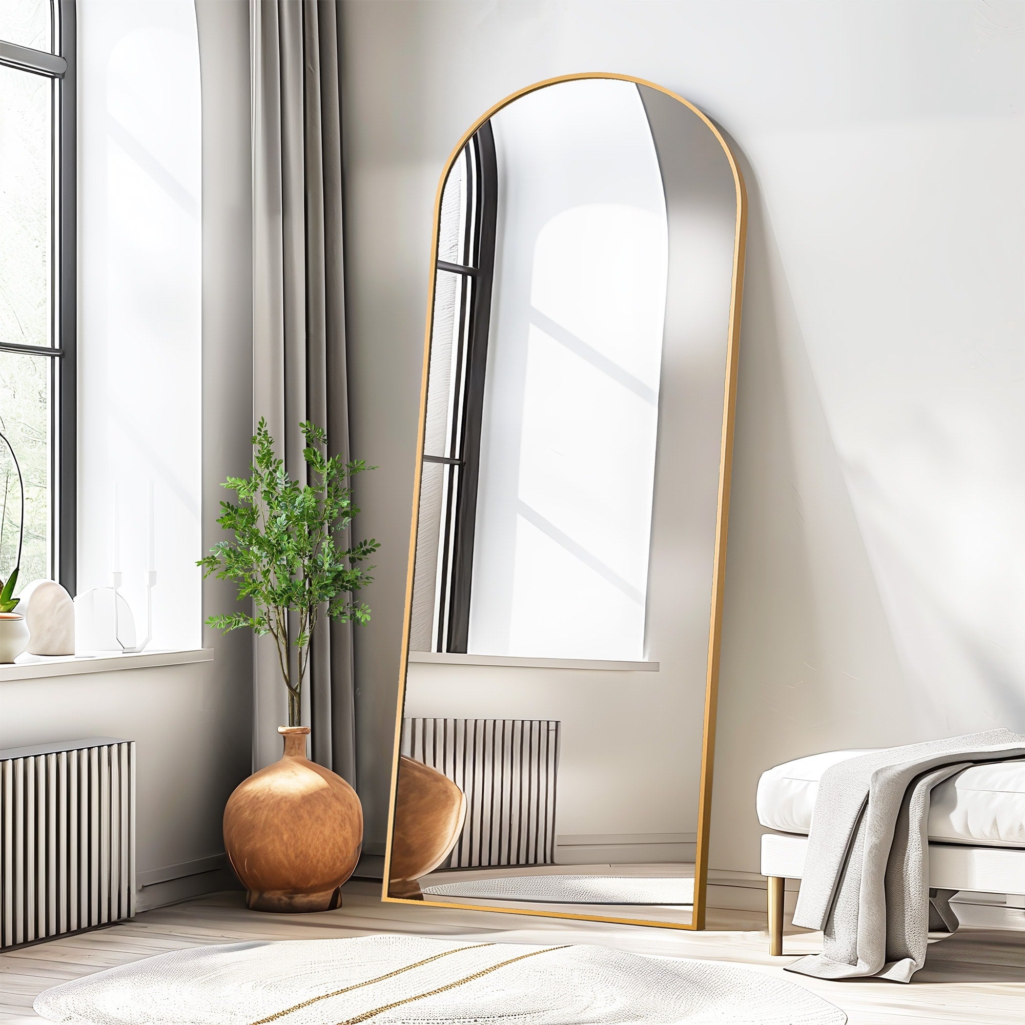 Arched Metal Full-length Standing Floor Mirror