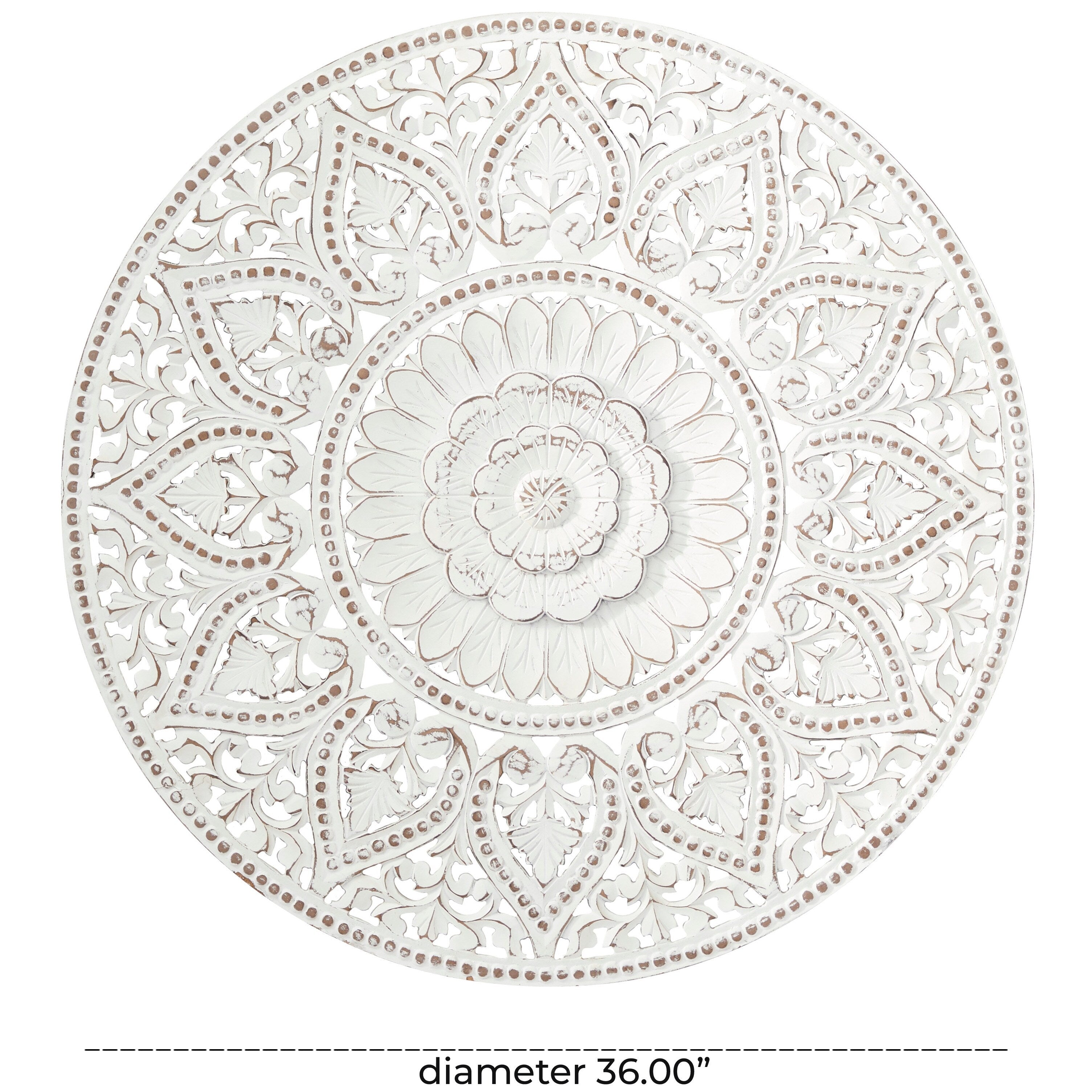 Wooden Handmade Intricately Carved Floral Wall Decor with Mandala Design - Brown or White