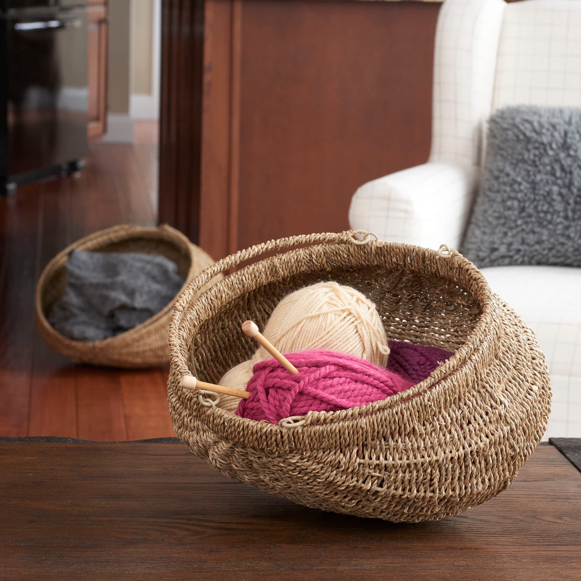 Household Essentials Decorative Seagrass Baskets with Handles