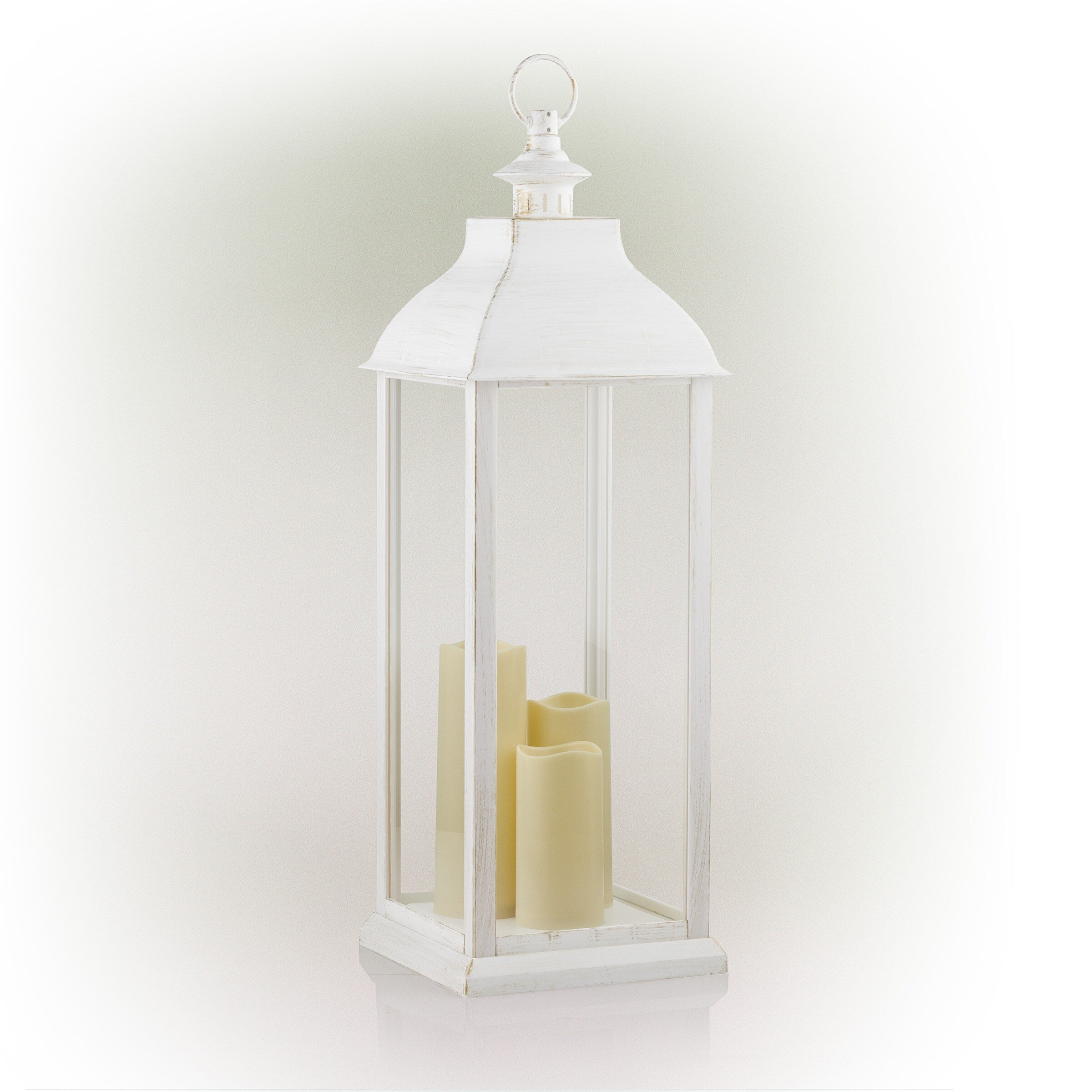 Alpine Corporation 28 Tall Outdoor Battery-Operated Lantern with LED Lights, White