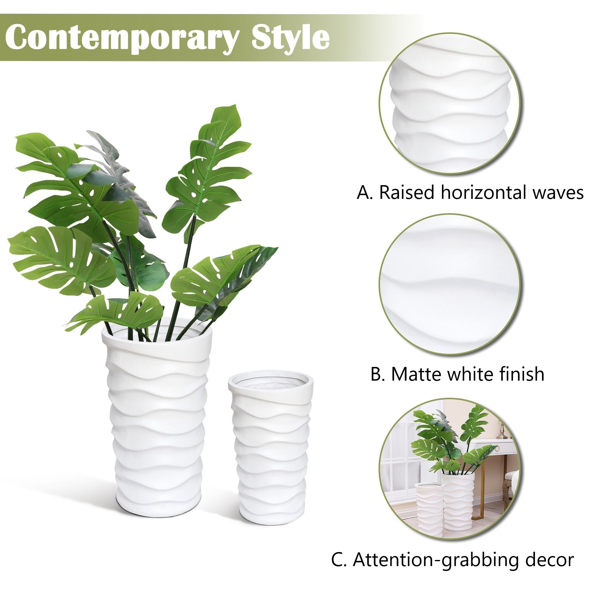 Reyis White Wavy Modern 2-piece Handmade Planter Set by Havenside Home