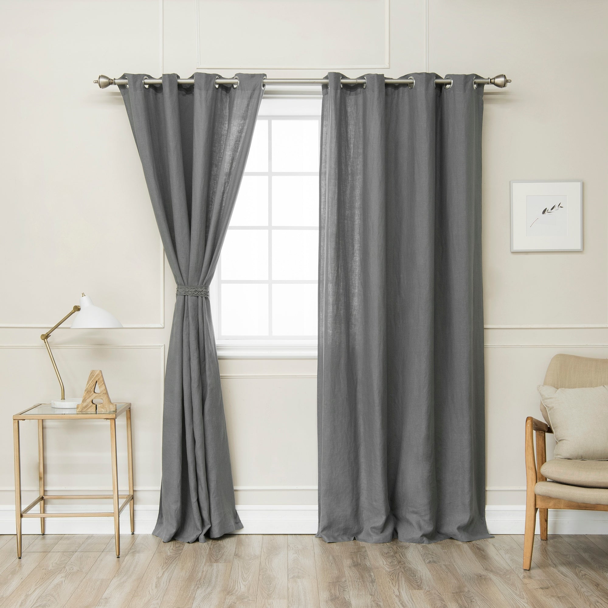 Aurora Home 100% Linen Silver Grommet Curtain Set