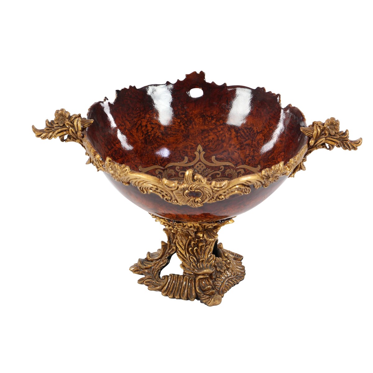 Polystone Leaf Intricately Carved Arabesque Decorative Decorative Bowl - Gold - Roche River Decor