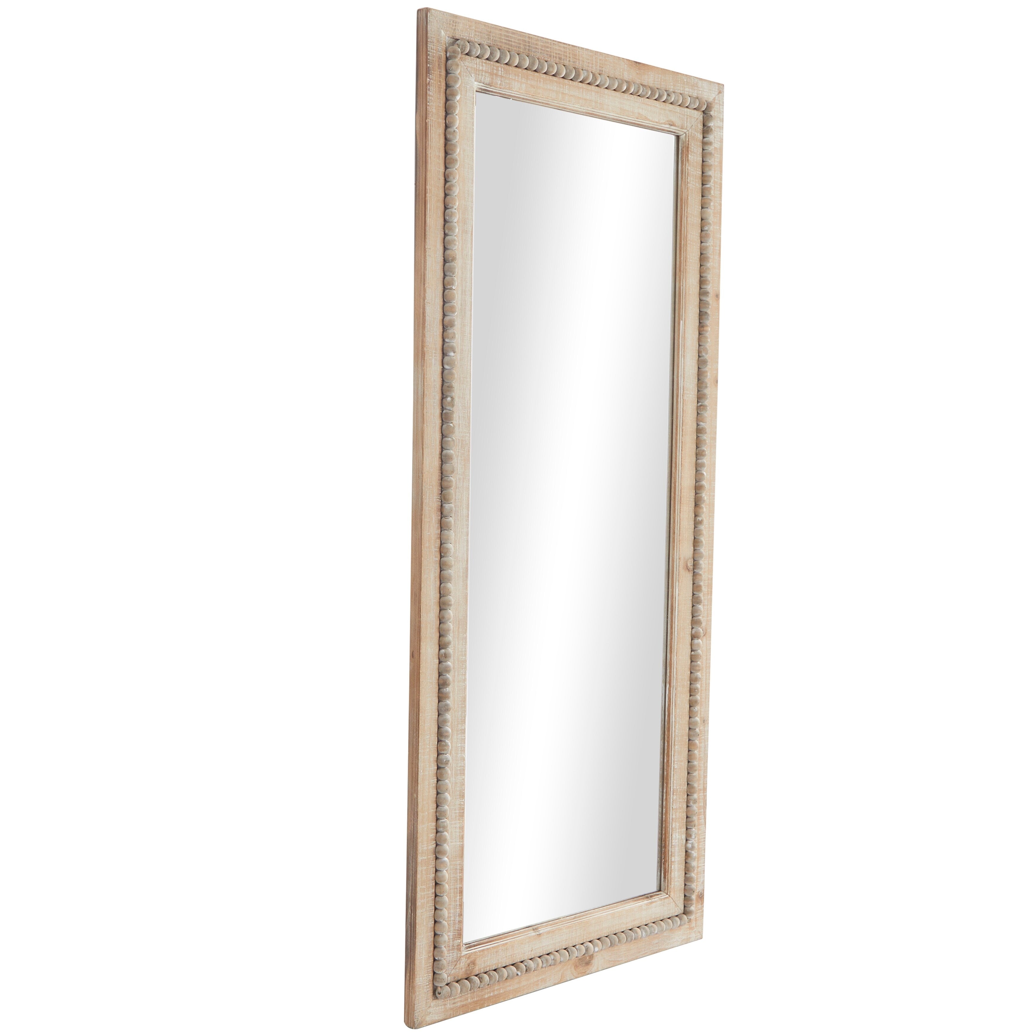 Wood Distressed Wall Mirror with Beaded Detailing - Light Brown or Brown - Roche River Decor