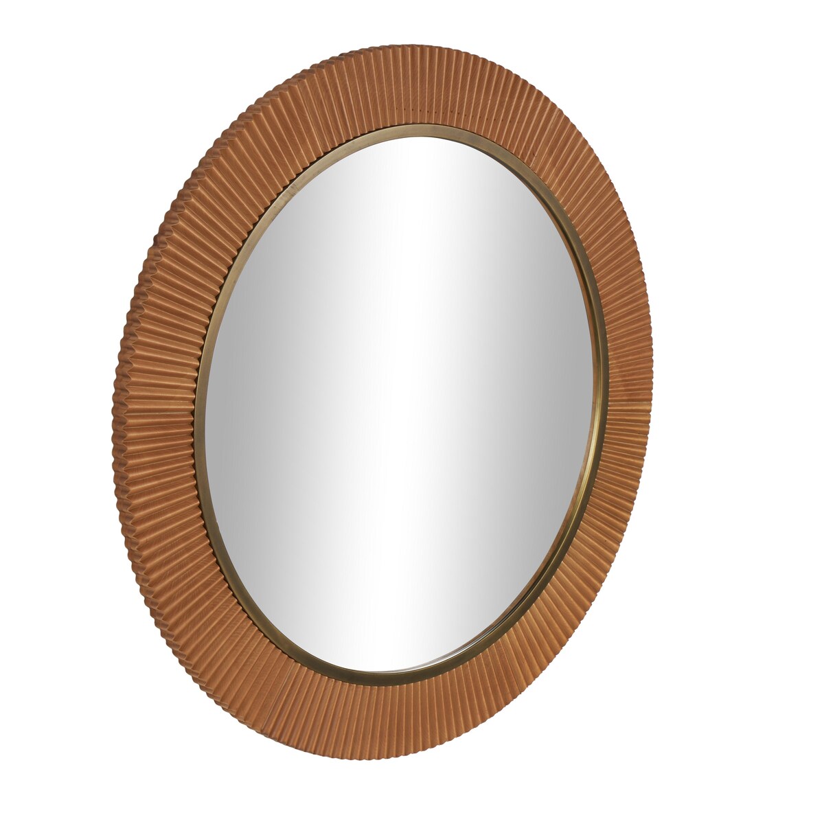 Wood Fluted Room Wall Mirror with Scalloped Edge - Brown - Roche River Decor