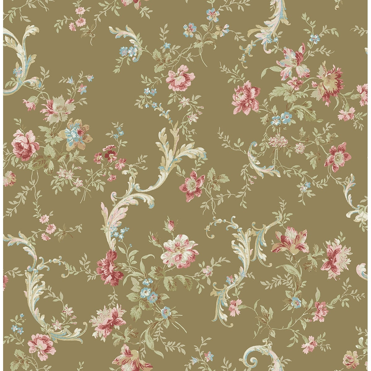 Seabrook Designs Keely Floral Scrolls Unpasted Wallpaper