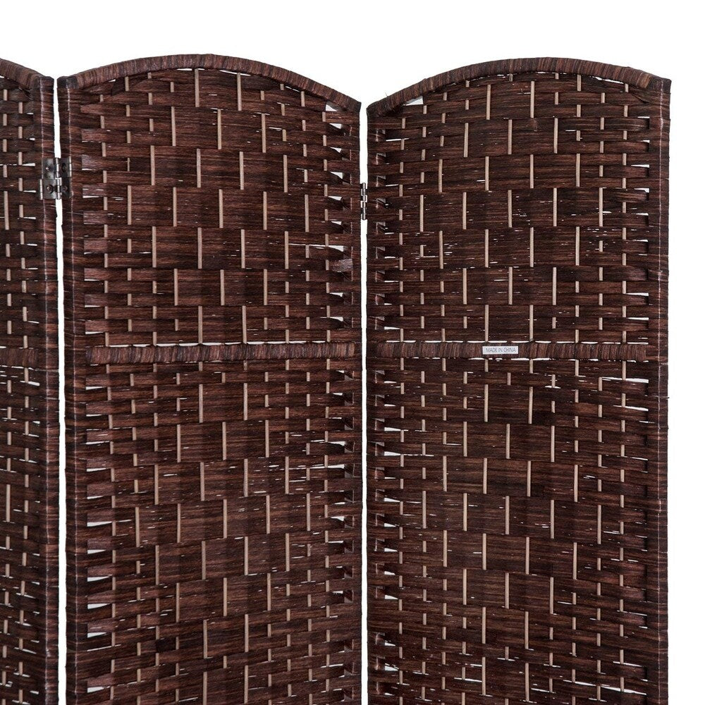 HomCom 6' Tall Wicker Weave Six Panel Room Divider Privacy Screen - Chestnut Brown