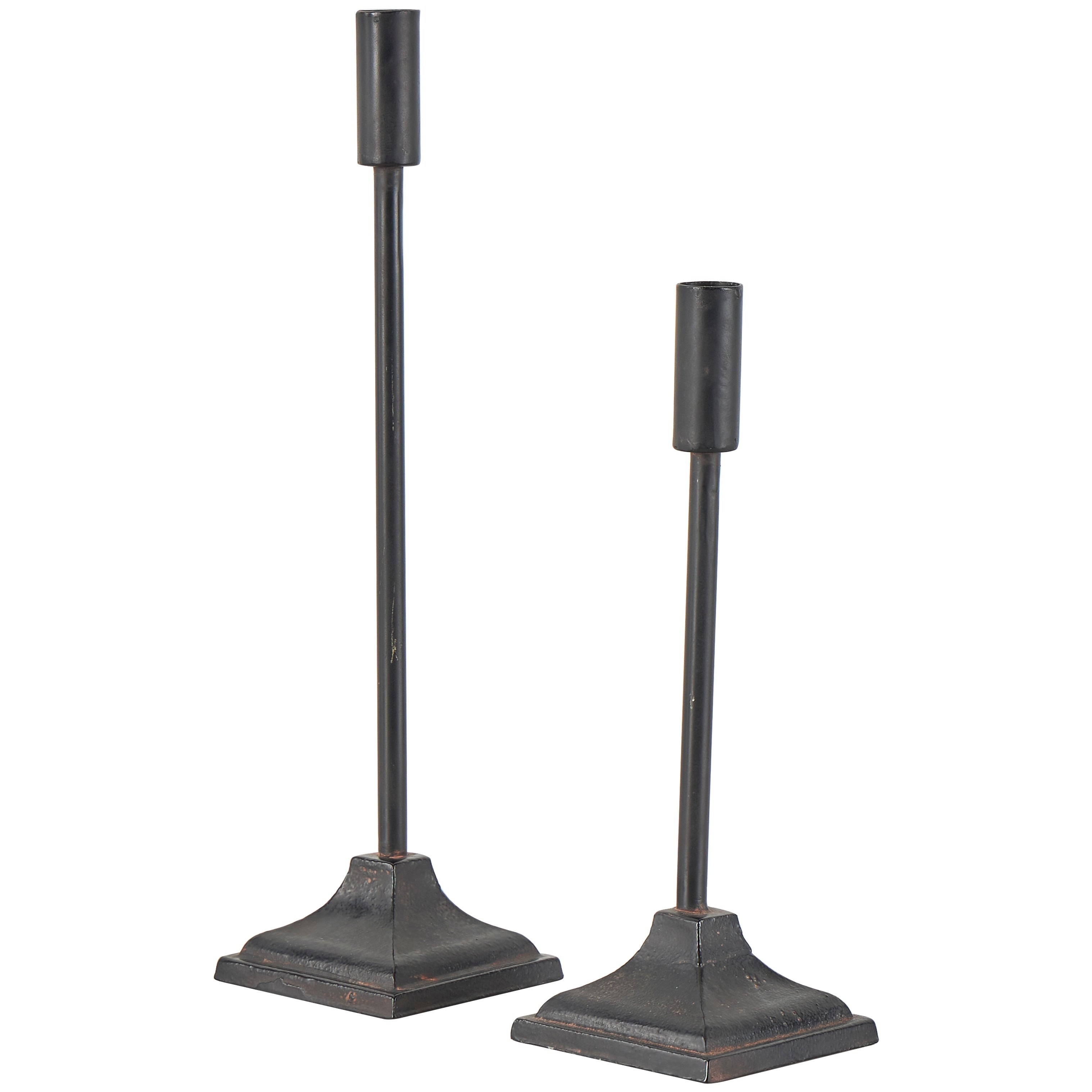 Black Metal Slim Minimalistic Candle Holder with Tapered Bases (Set of 2)