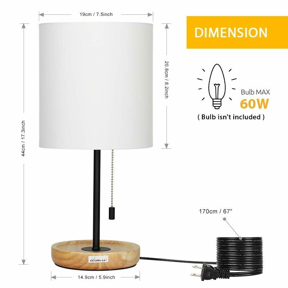 Bedside Black Modern Table Lamp With Tan Wood Base