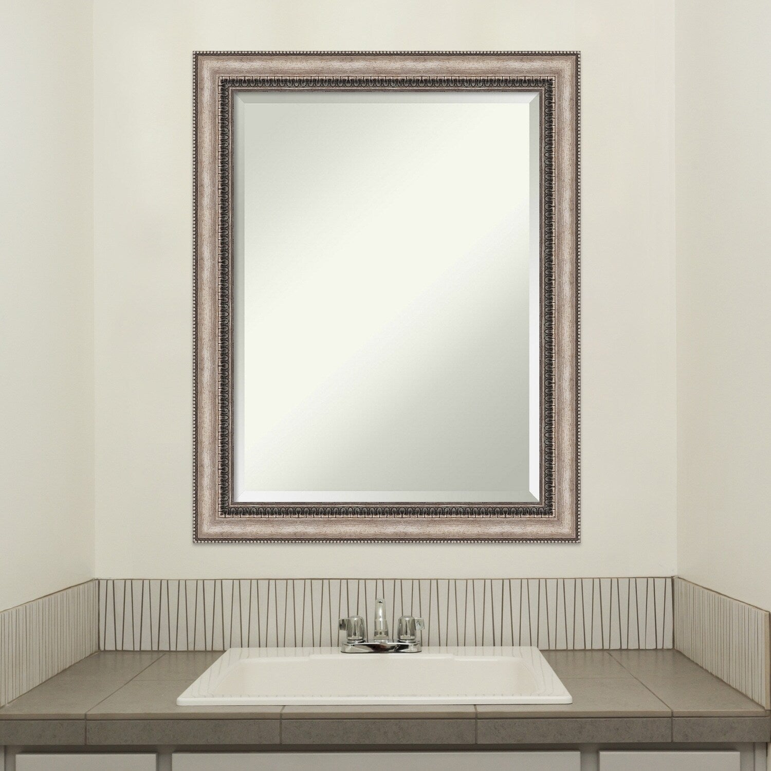 Beveled Bathroom Wall Mirror - Lyla Ornate Silver Frame - Lyla Ornate Silver