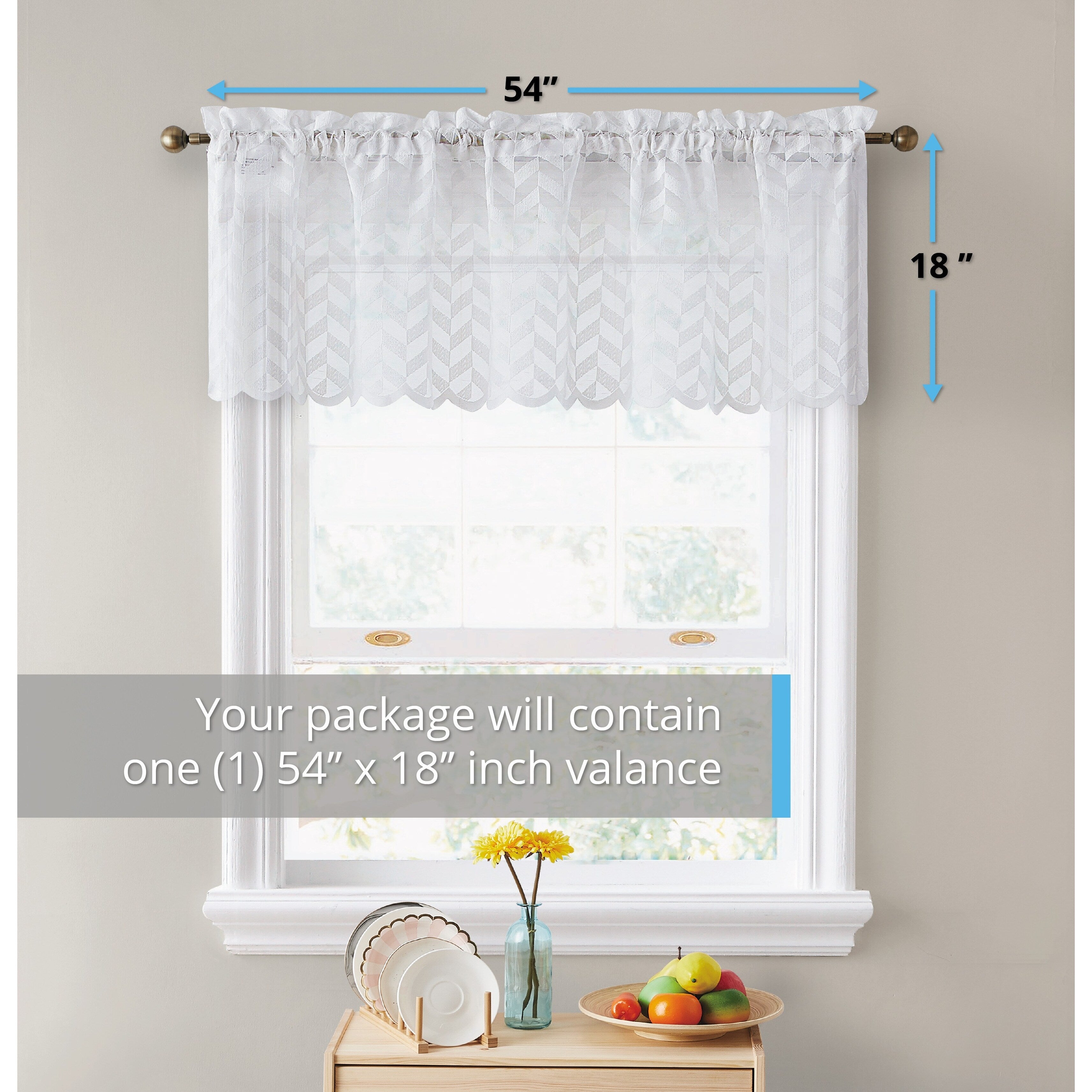 HLC.me Herringbone Lace Sheer Kitchen Cafe Curtain Tiers Swags Valance for Small Windows & Bathroom