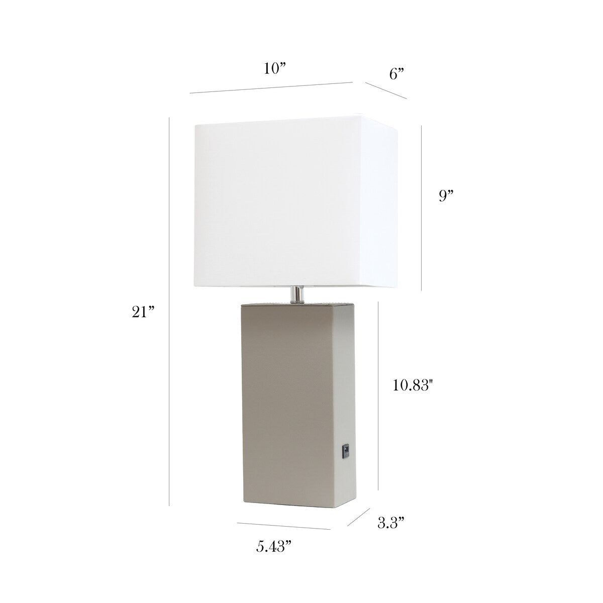 Elegant Designs 21 Modern Leather Wrapped Table Lamp with USB Port, With LED Bulb