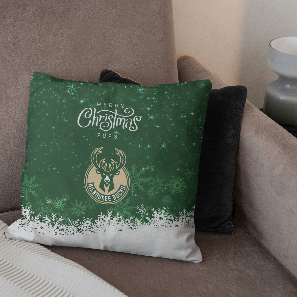 NBA Christmas 2023 Bucks Printed Throw Pillow - Green