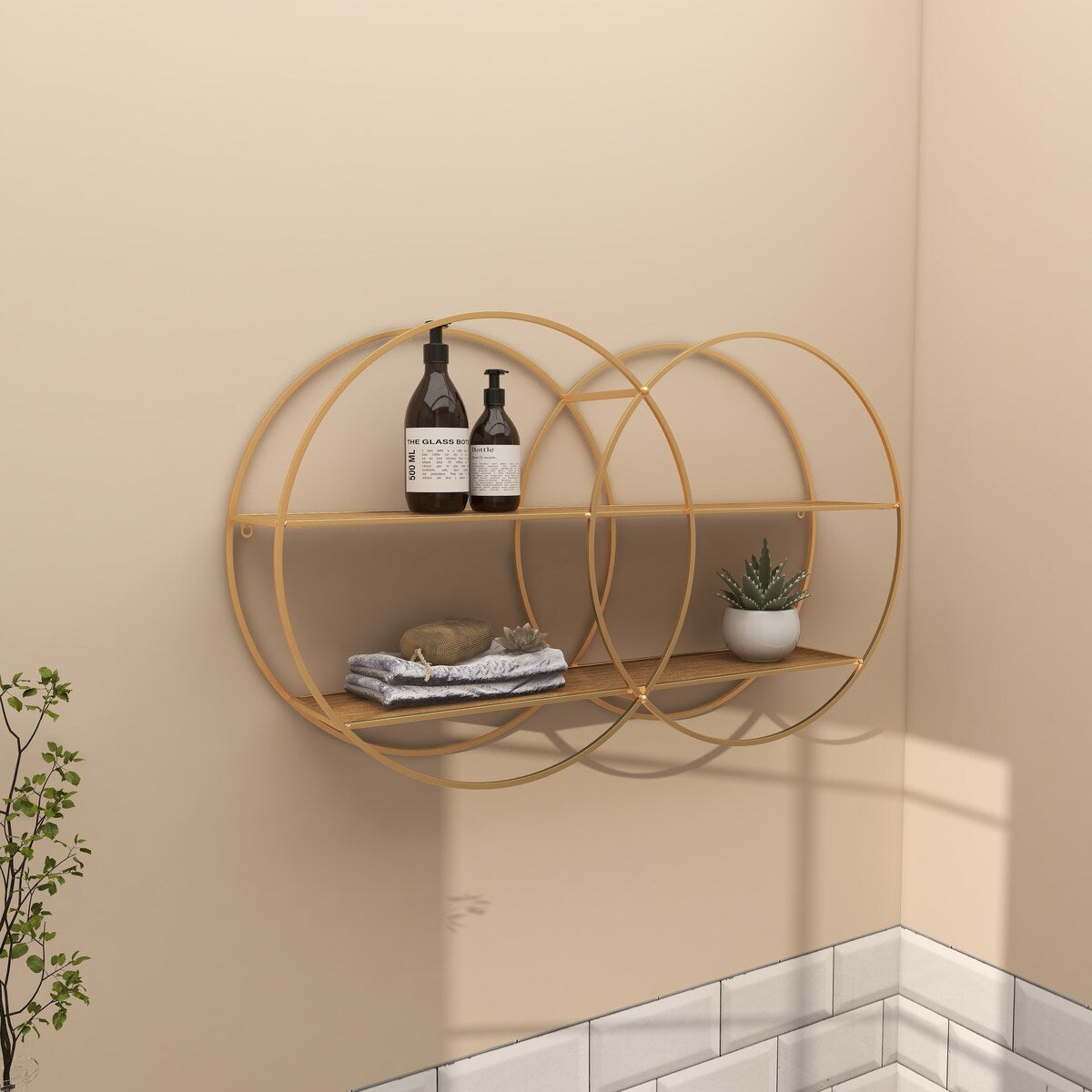 Metal Round 2 Shelves Wall Shelf - Gold - CosmoLiving by Cosmopolitan