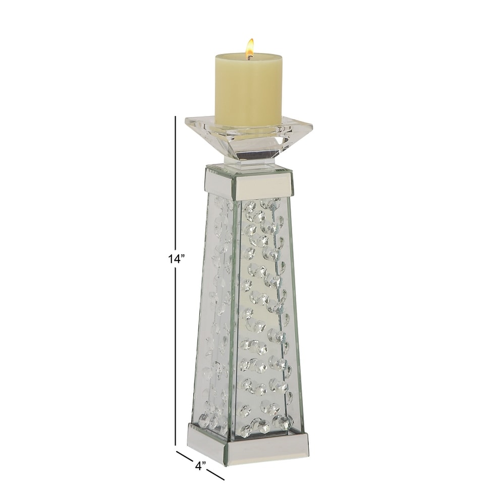 Glass Pillar Candle Holder with Floating Crystals