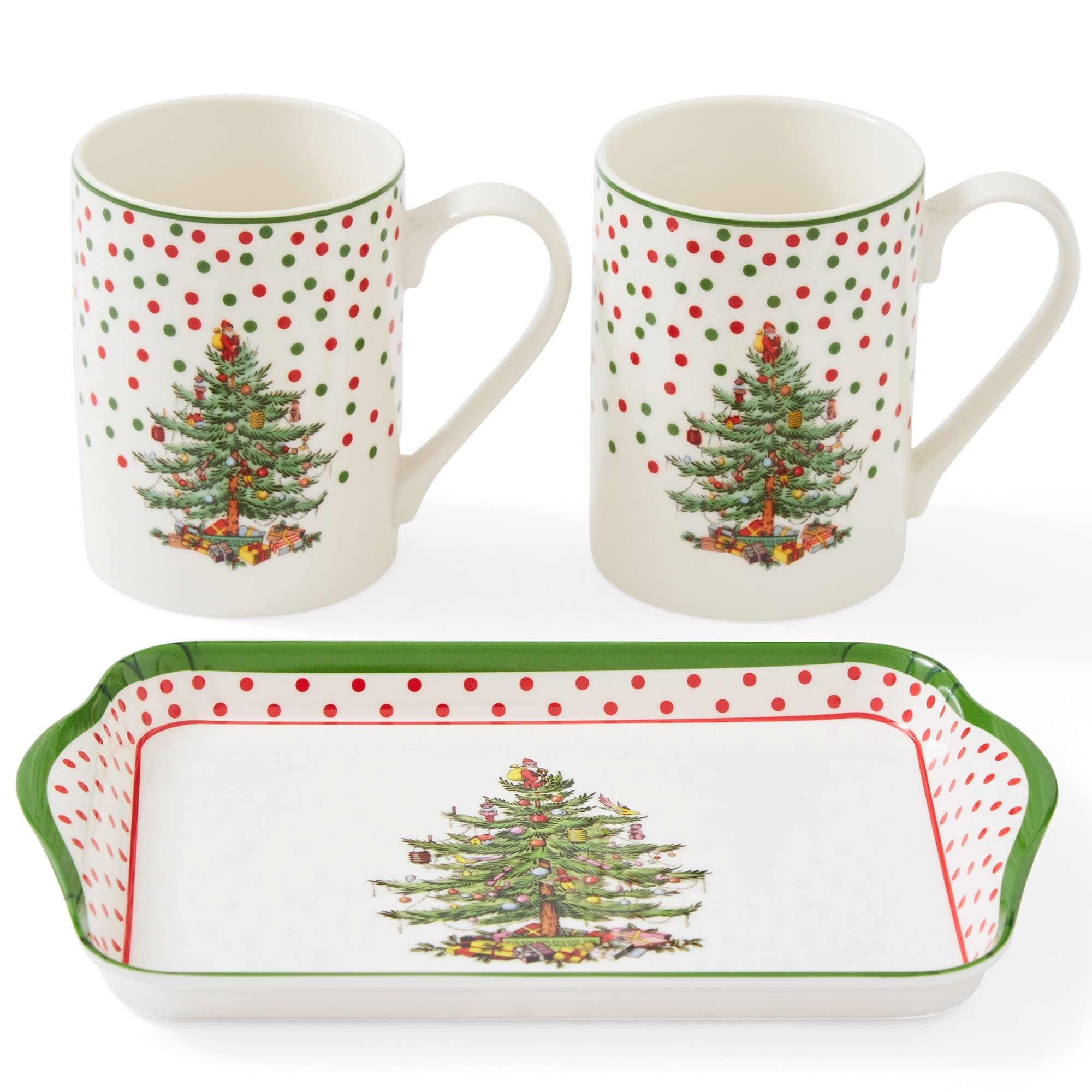 Pimpernel Christmas Tree Polka Dot Mug and Tray Set - 8 L x 5 W