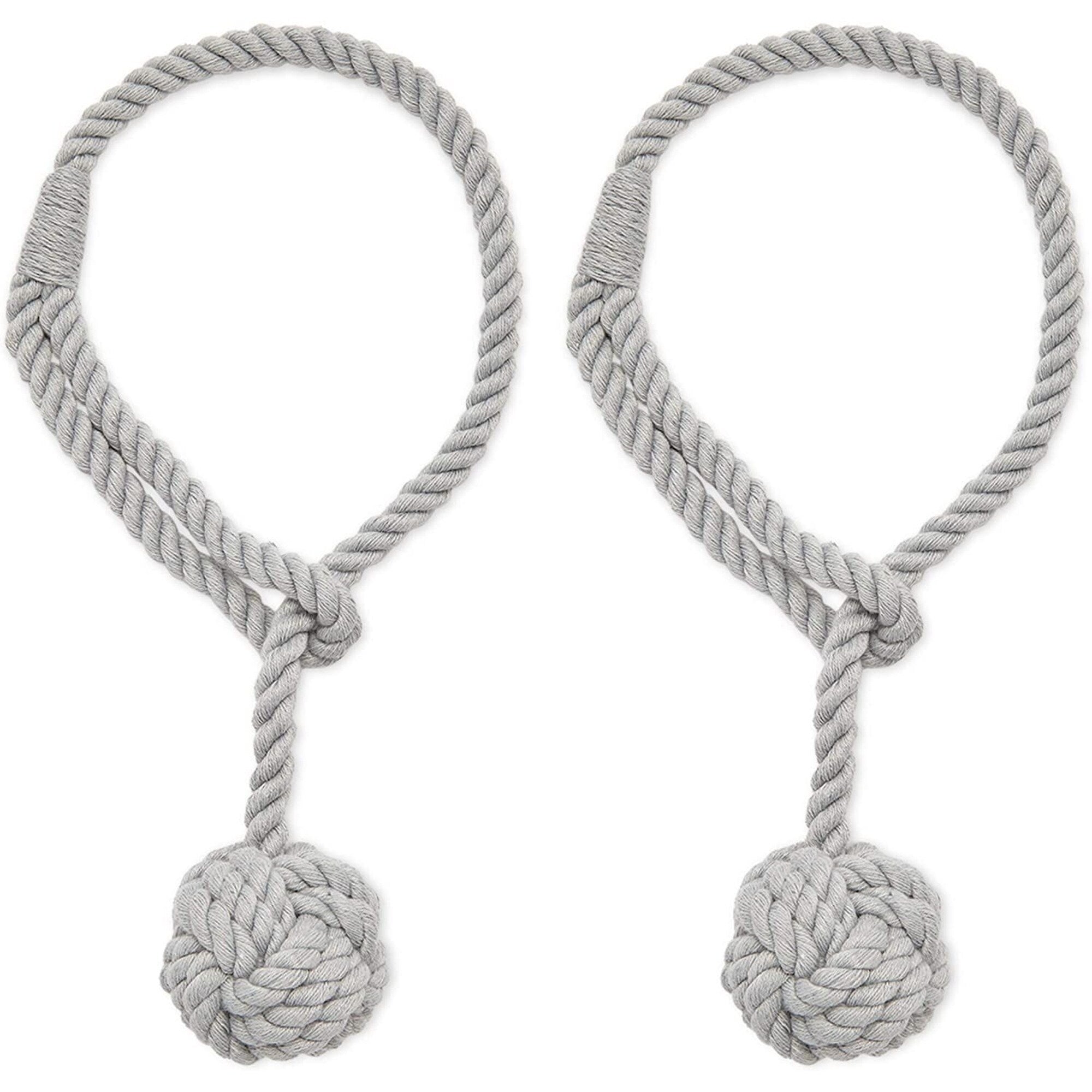 Light Grey Rope Curtain Tiebacks, Holdbacks for Drapes (20 Inches, 2 Pack)