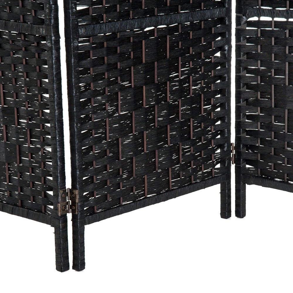 HomCom 6' Tall Wicker Weave Three Panel Room Divider Privacy Screen - Black Wood