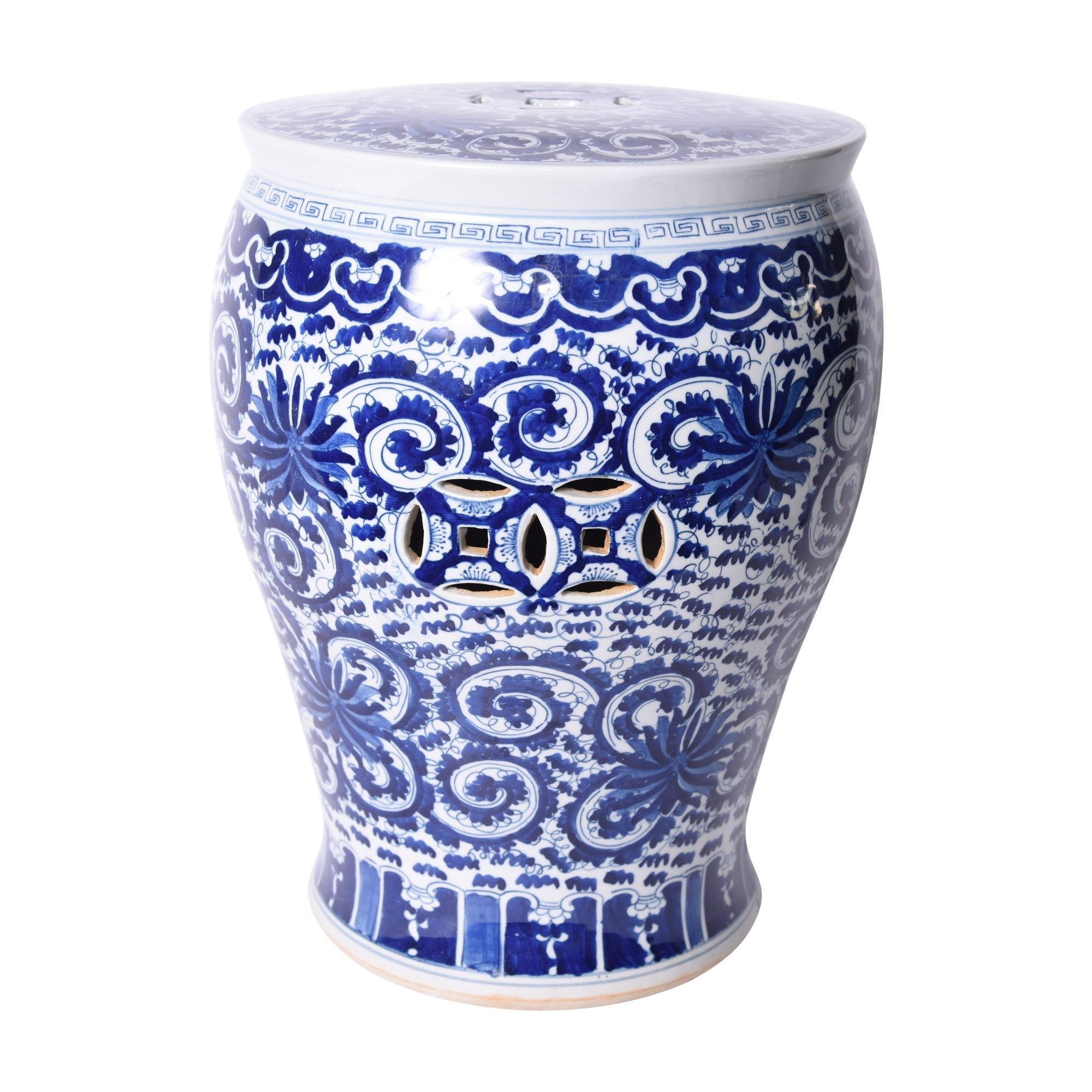 Blue & White Twisted Lotus Drum Stool