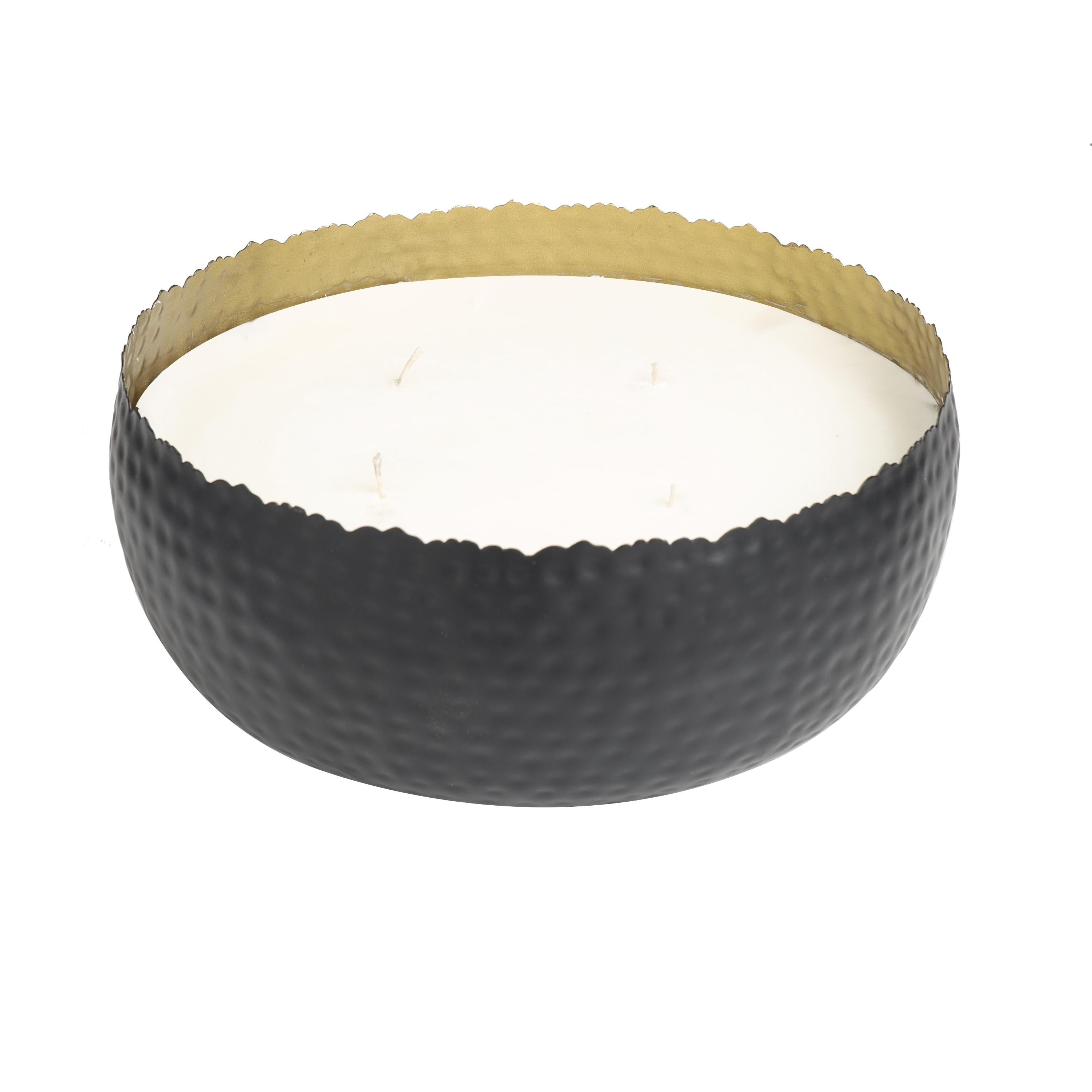 Gold, Silver or Black Metal White Sage Scented Wide Hammered 90 oz 4 Wick Decorative Candle with White Wax