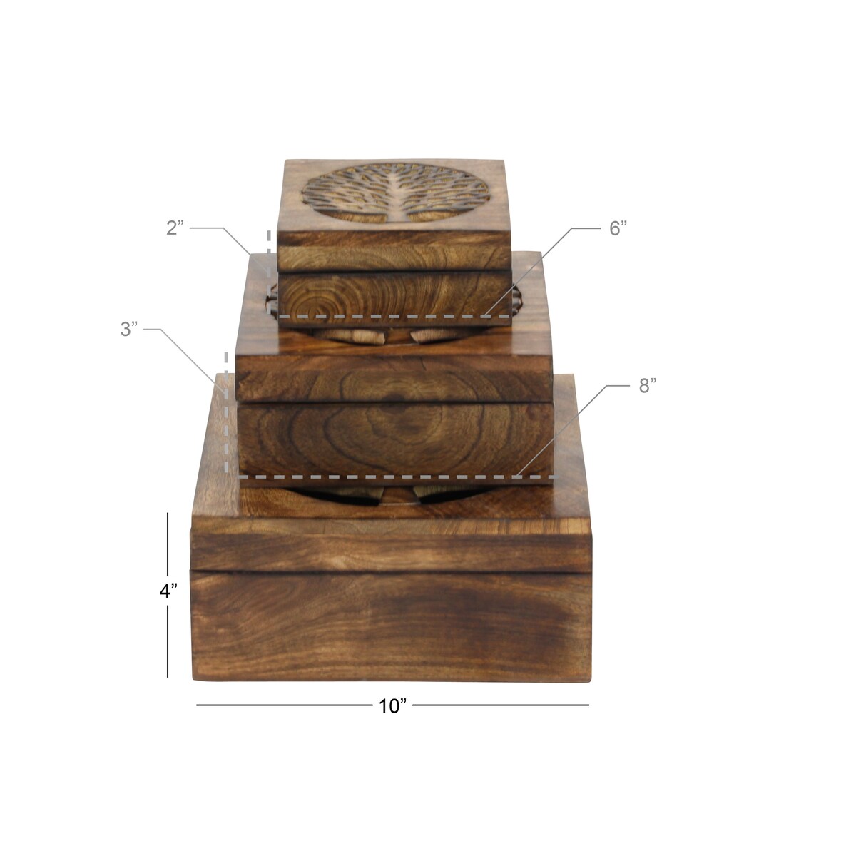 Wood Tree Handmade Decorative Box with Hinged Lid - Set of 3 Brown - Roche River Decor