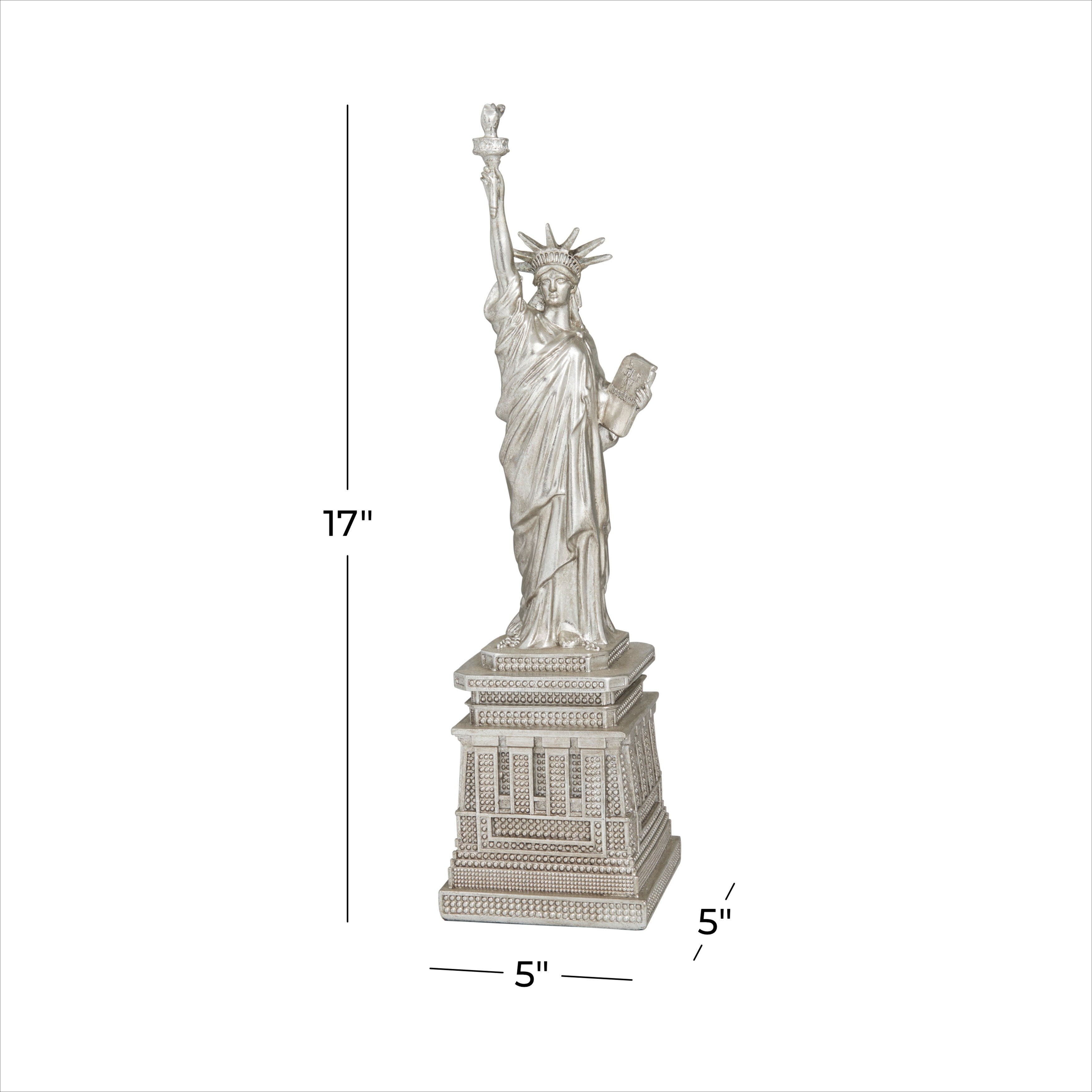 The Novogratz Silver Polystone Statue of Liberty Sculpture - 5 x 5 x 17