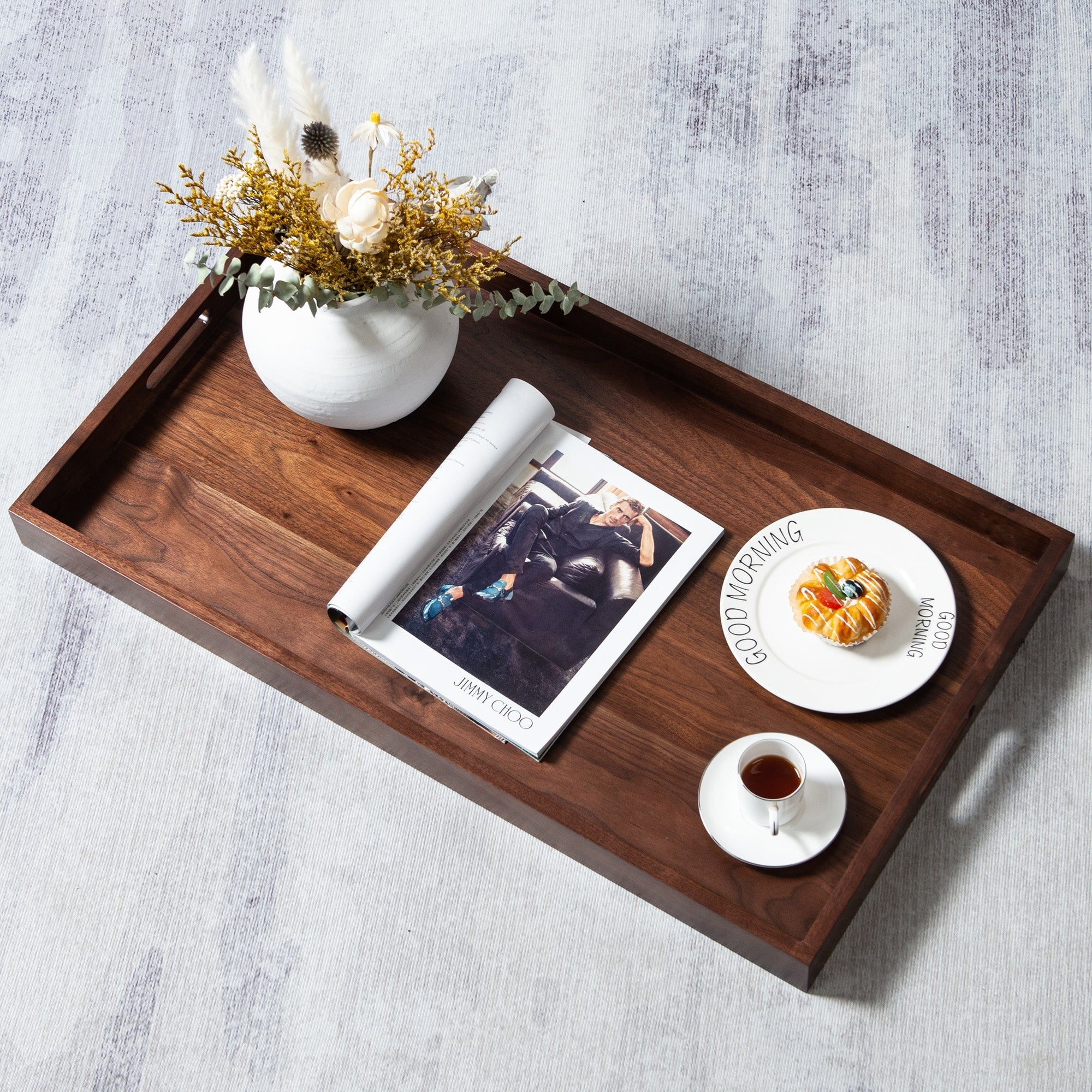 Rectangle Black Walnut Wood Serving Tray Ottoman Tray