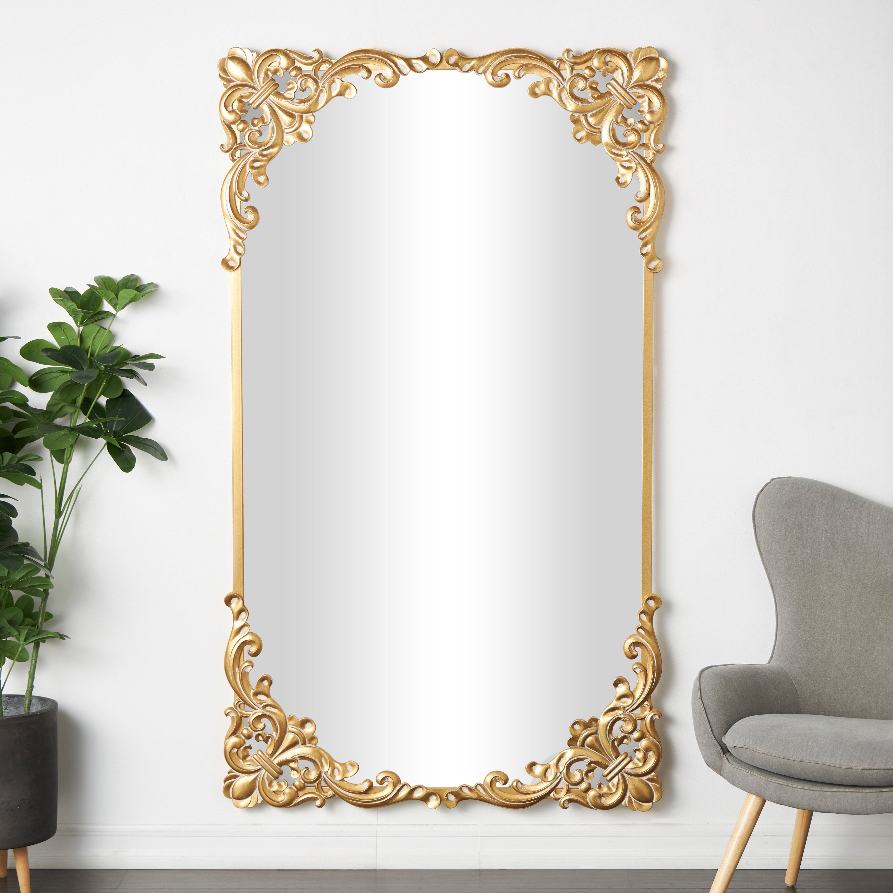 Metal Scroll Ornate Baroque Floor or Wall Mirror - Gold - Various Sizes and Shapes - Roche River Decor