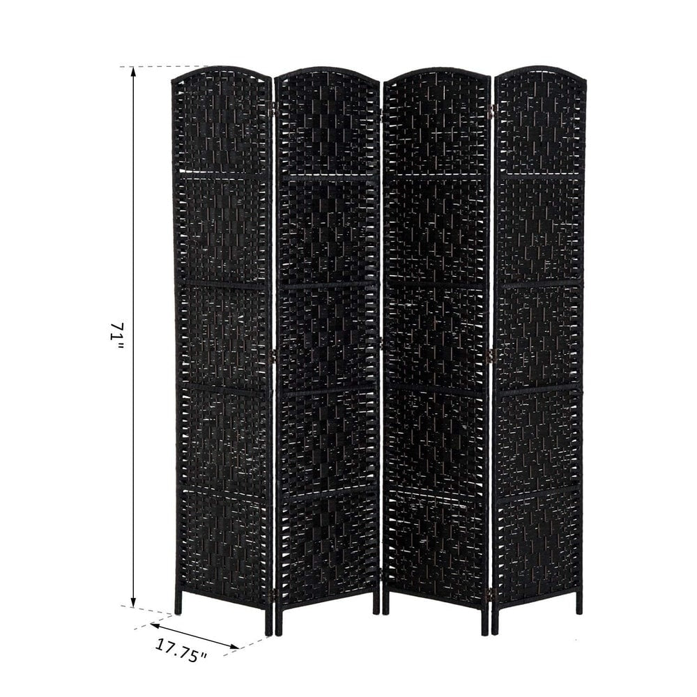 HomCom 6' Tall Wicker Weave Four Panel Room Divider Privacy Screen - Black Wood