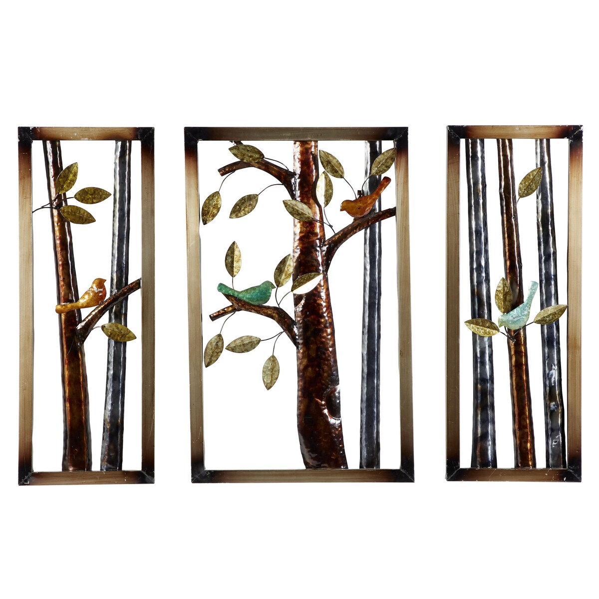 Metal Bird Home Wall Decor with Tree Branches - Set of 3 Multi Colored - Roche River Decor