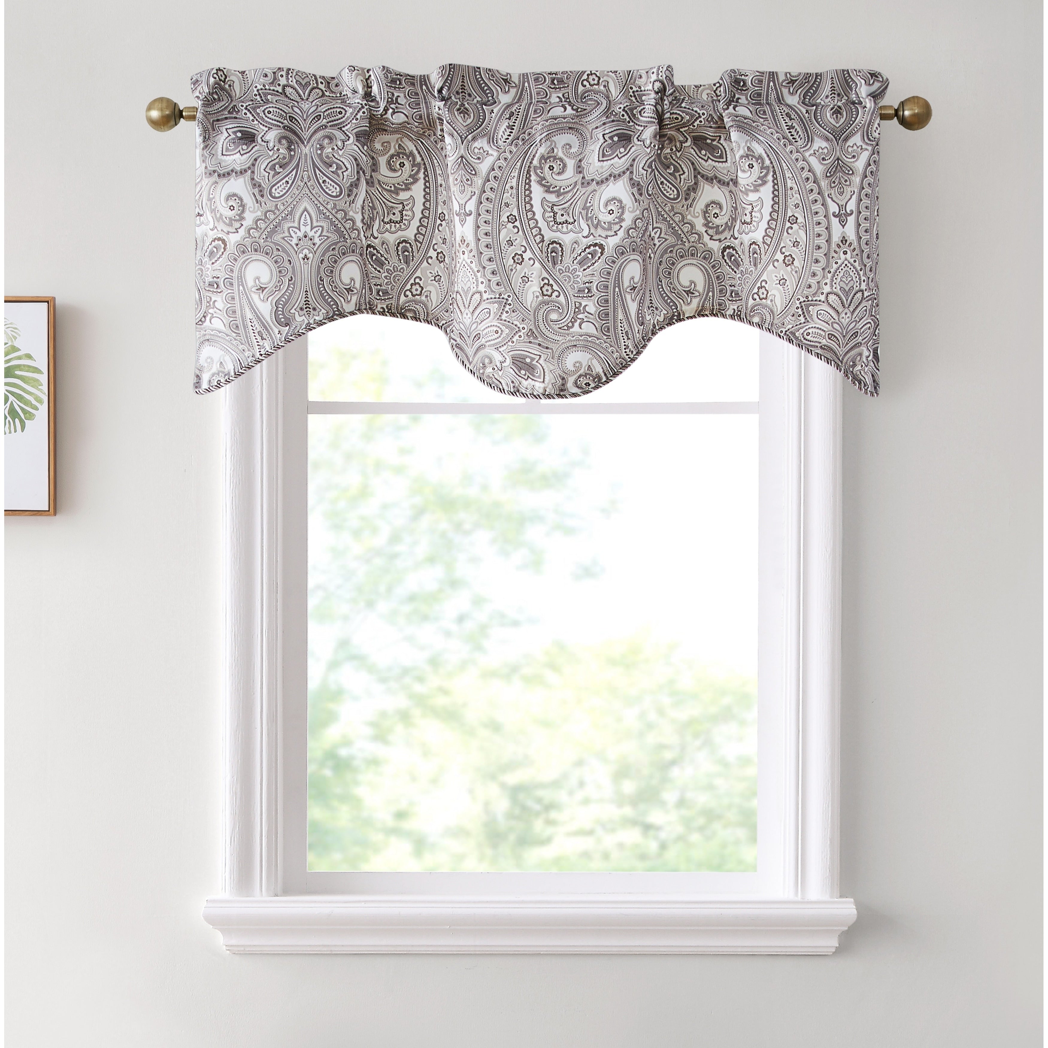 HLC.me Paris Paisley Decorative Rod Pocket Short Scalloped Curtain Valance, Single Valance