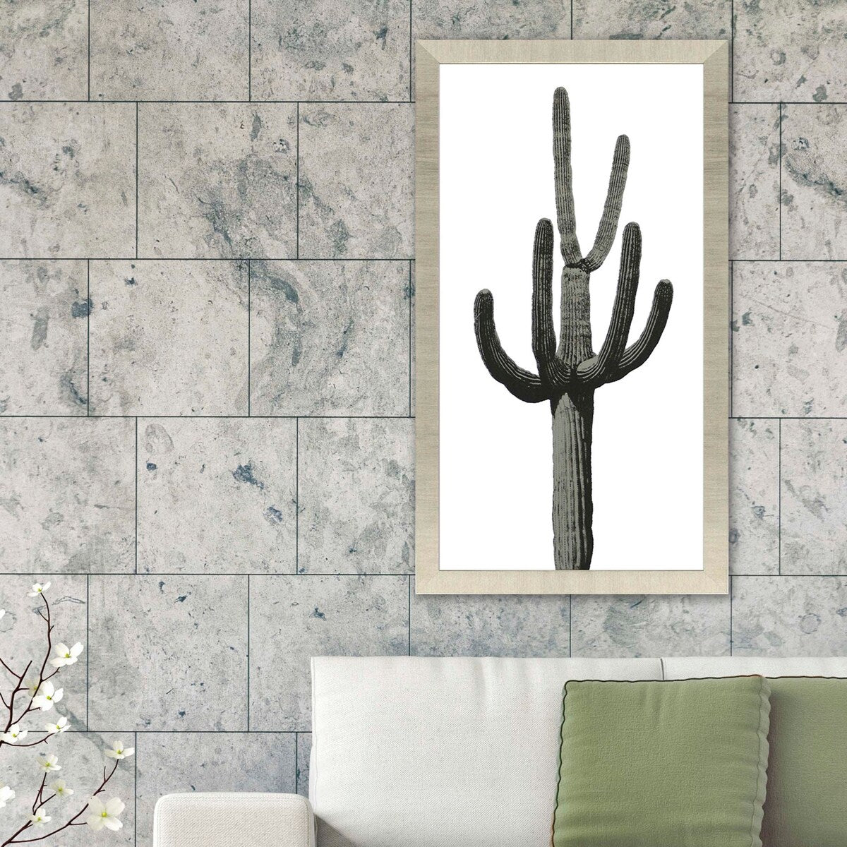 Saguaro III Framed Art Giclee Under Glass - Green