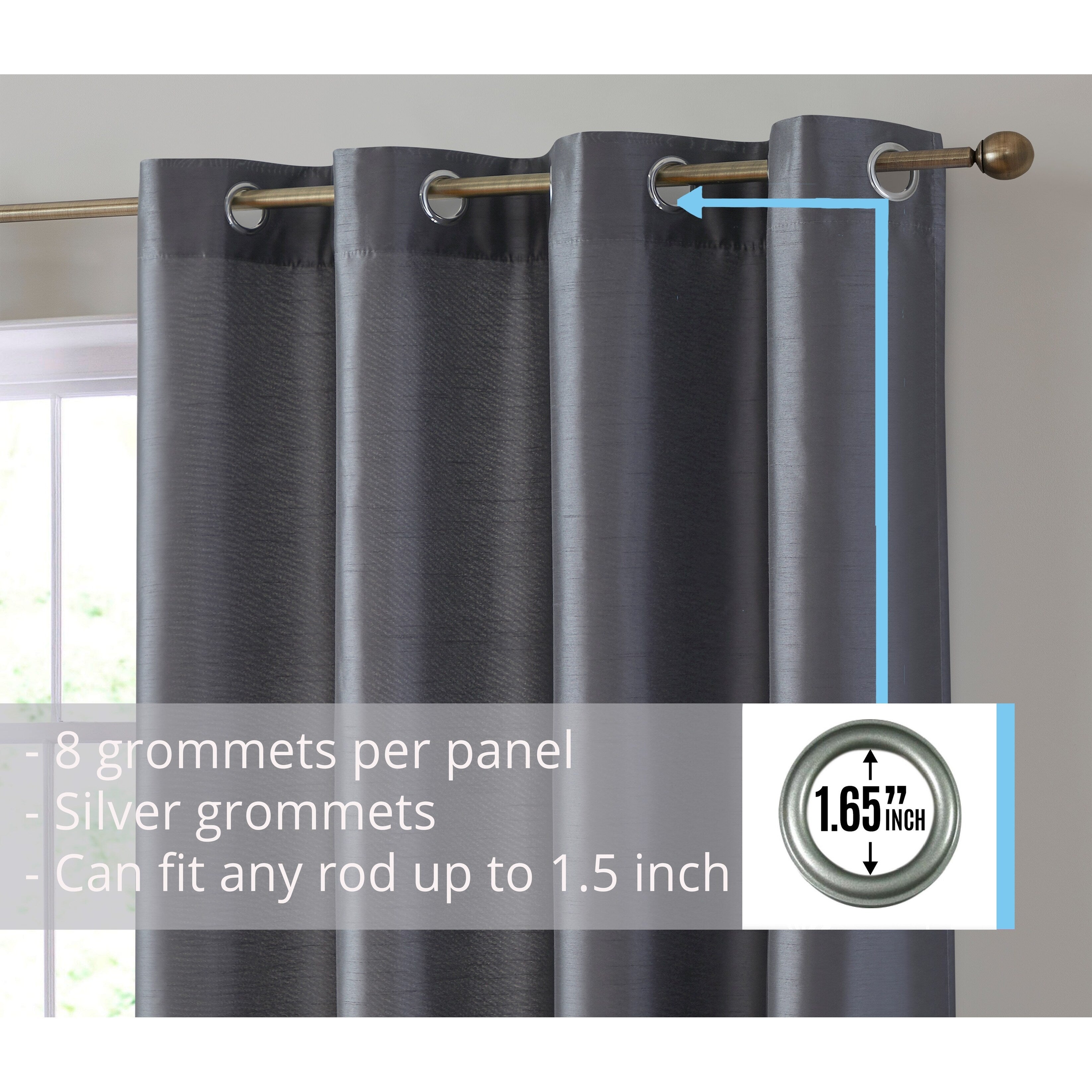 HLC.me Jefferson Faux Silk Semi Sheer Light Filtering Lined Grommet Window Curtain Bedroom, 2 Panels