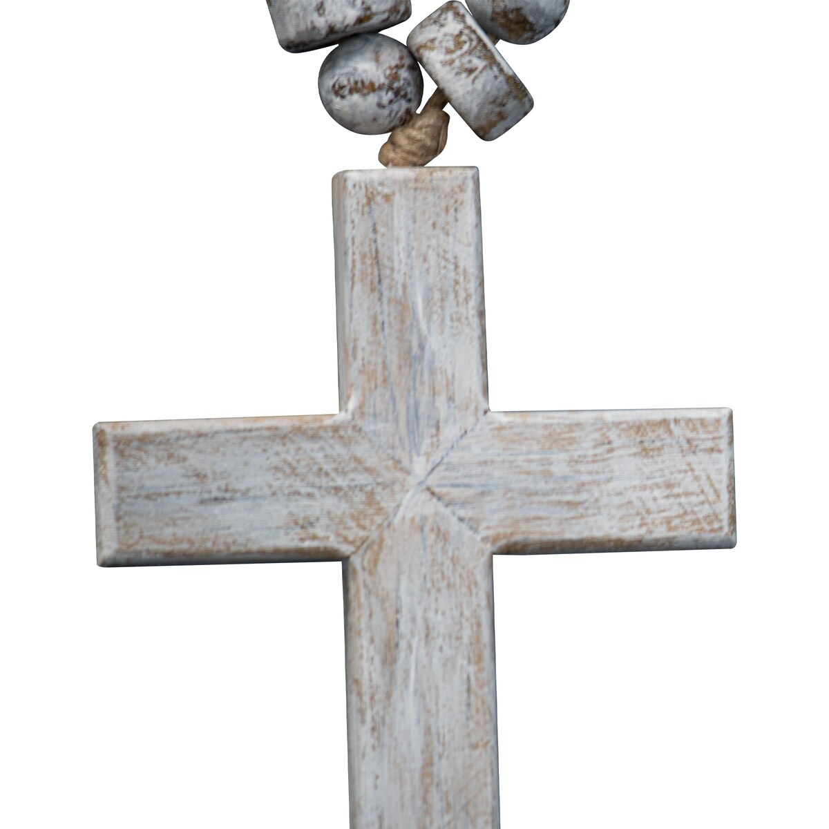 Foreside Home & Garden Brushed White Wood Cross with Beaded Hanger Wall Décor