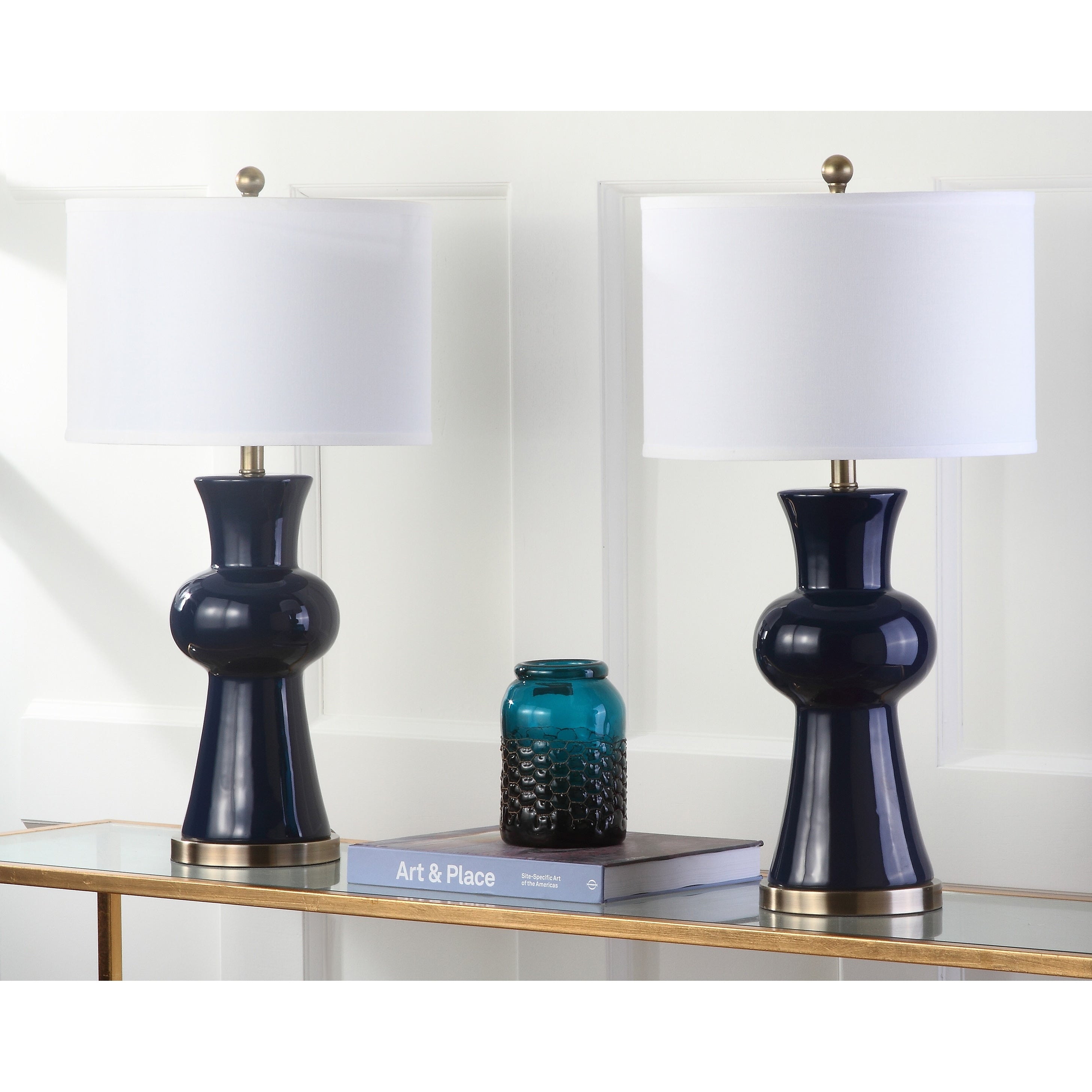 SAFAVIEH Lighting Misti 30 Inch Navy Column Lamp (Set of 2)