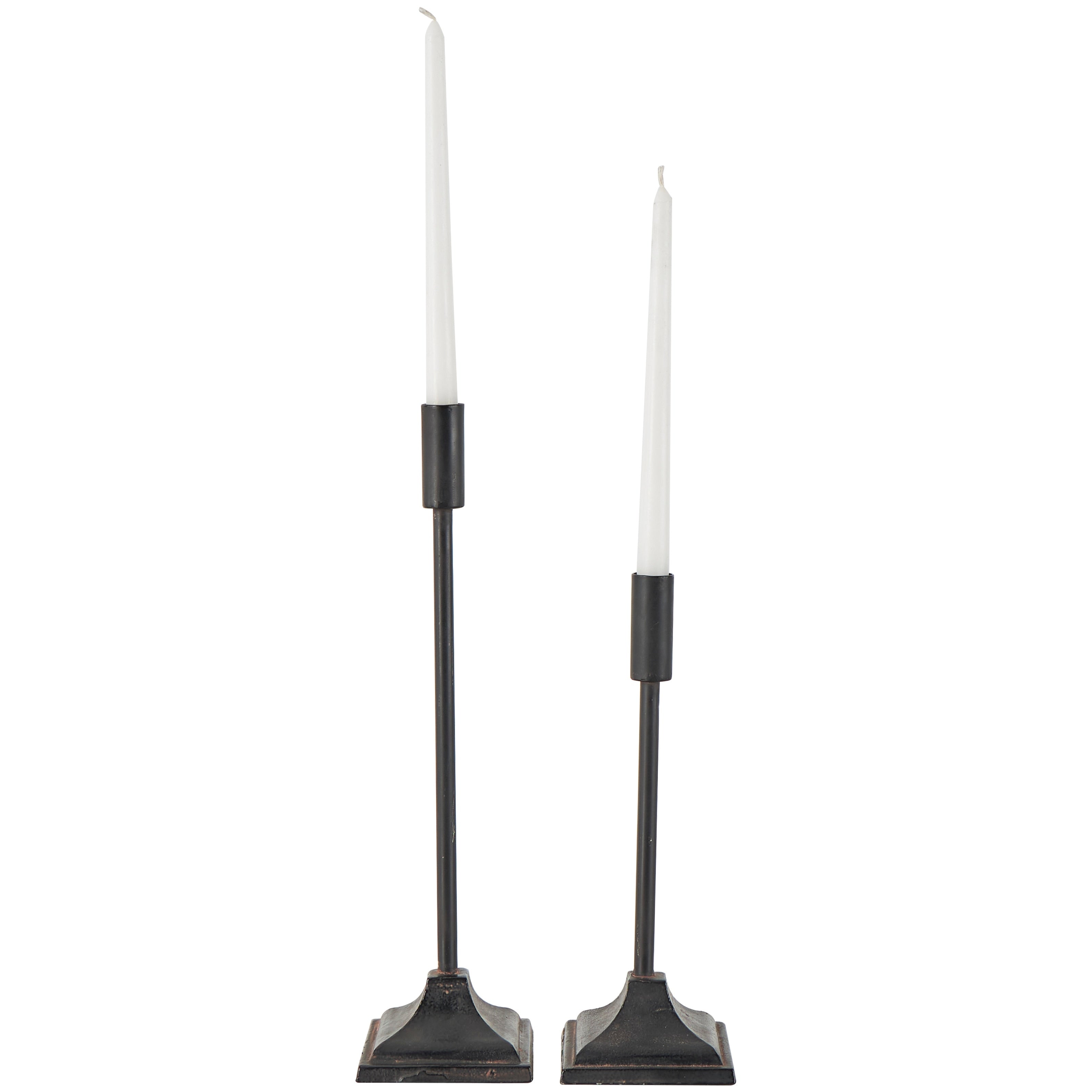 Black Metal Slim Minimalistic Candle Holder with Tapered Bases (Set of 2)