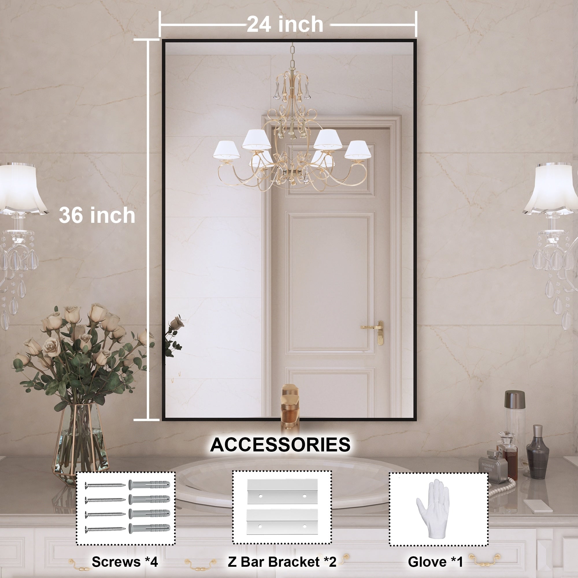 Aluminum Alloy Framed Wall Mounted Bathroom Vanity Accent Mirror in