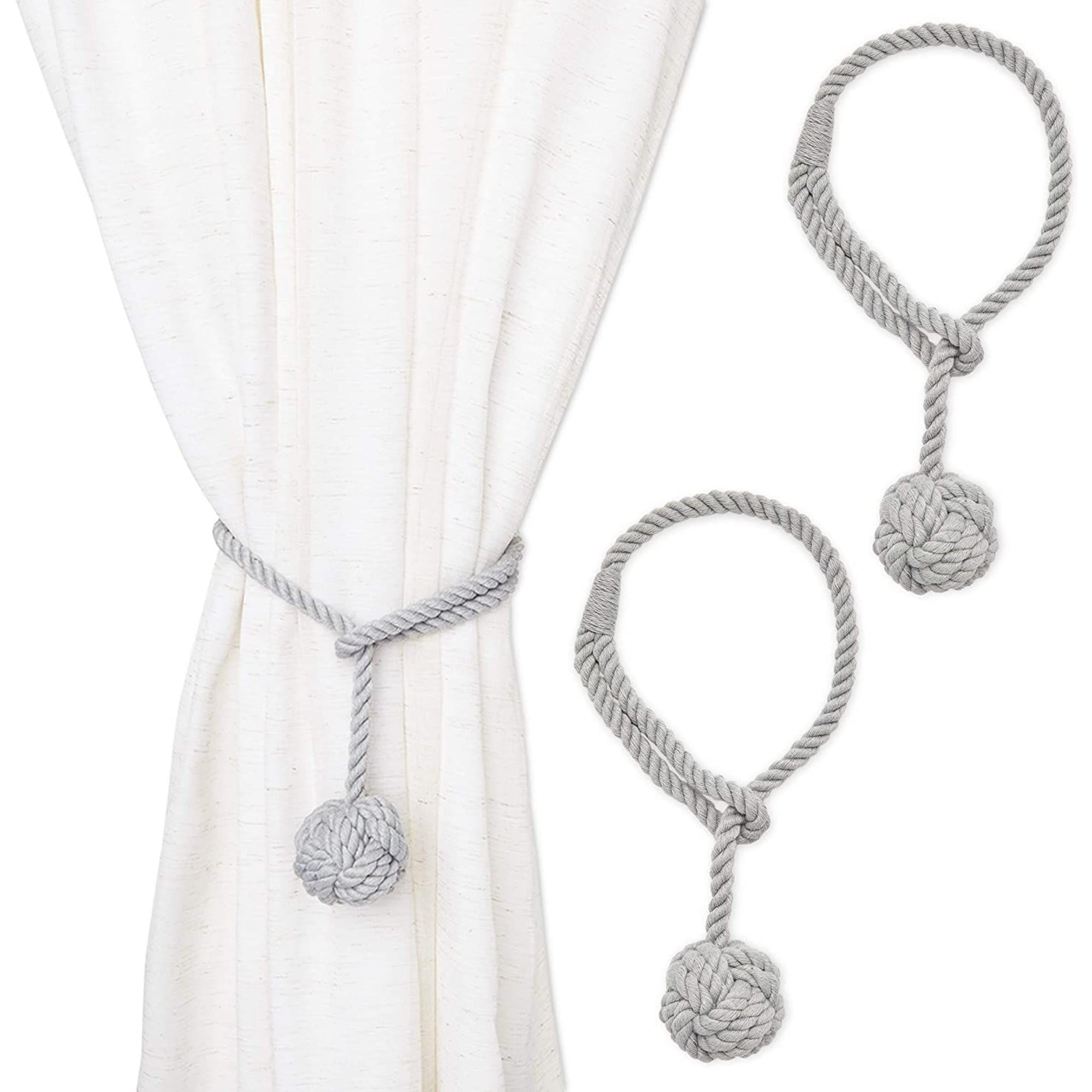 Light Grey Rope Curtain Tiebacks, Holdbacks for Drapes (20 Inches, 2 Pack)