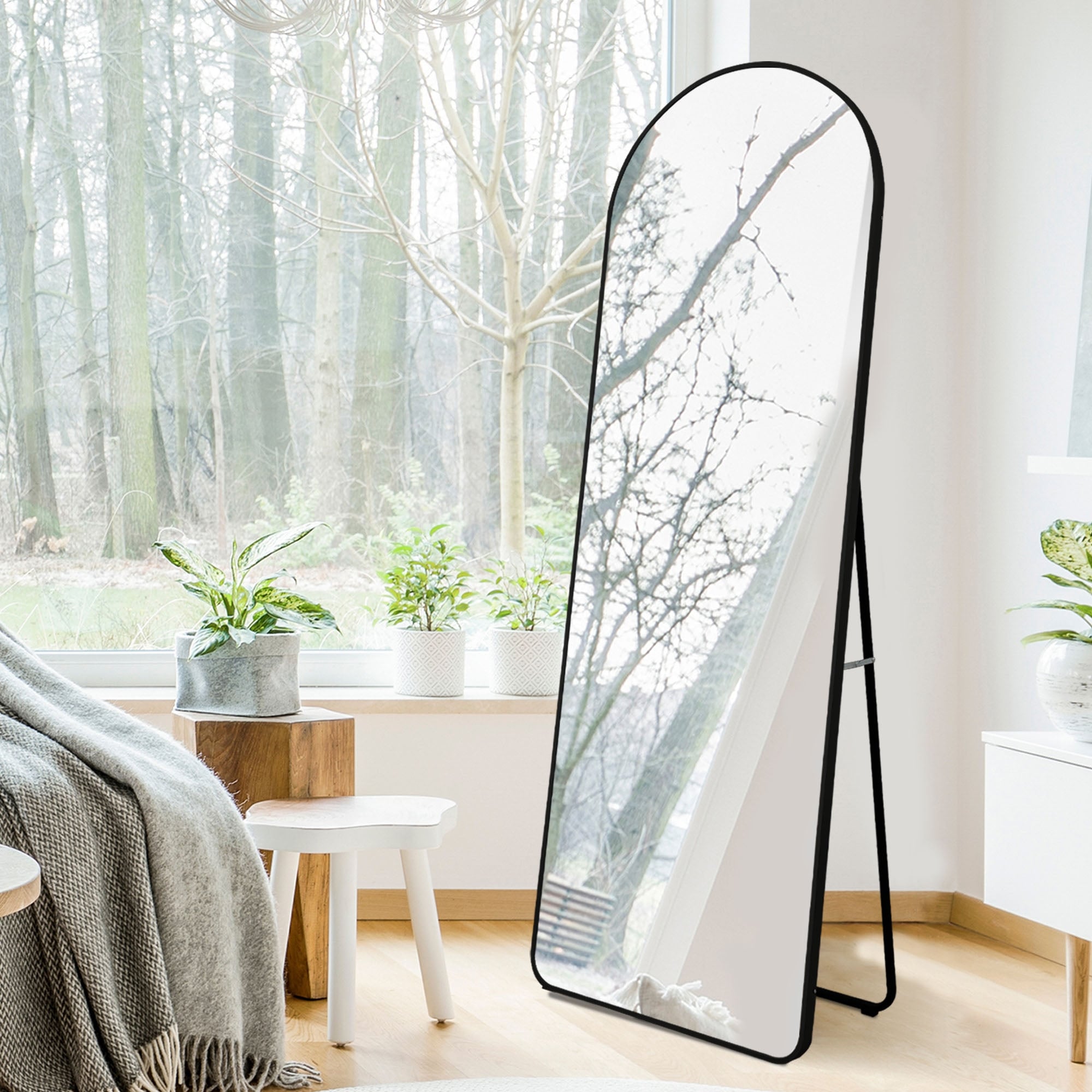 Arched Metal Full-length Standing Floor Mirror