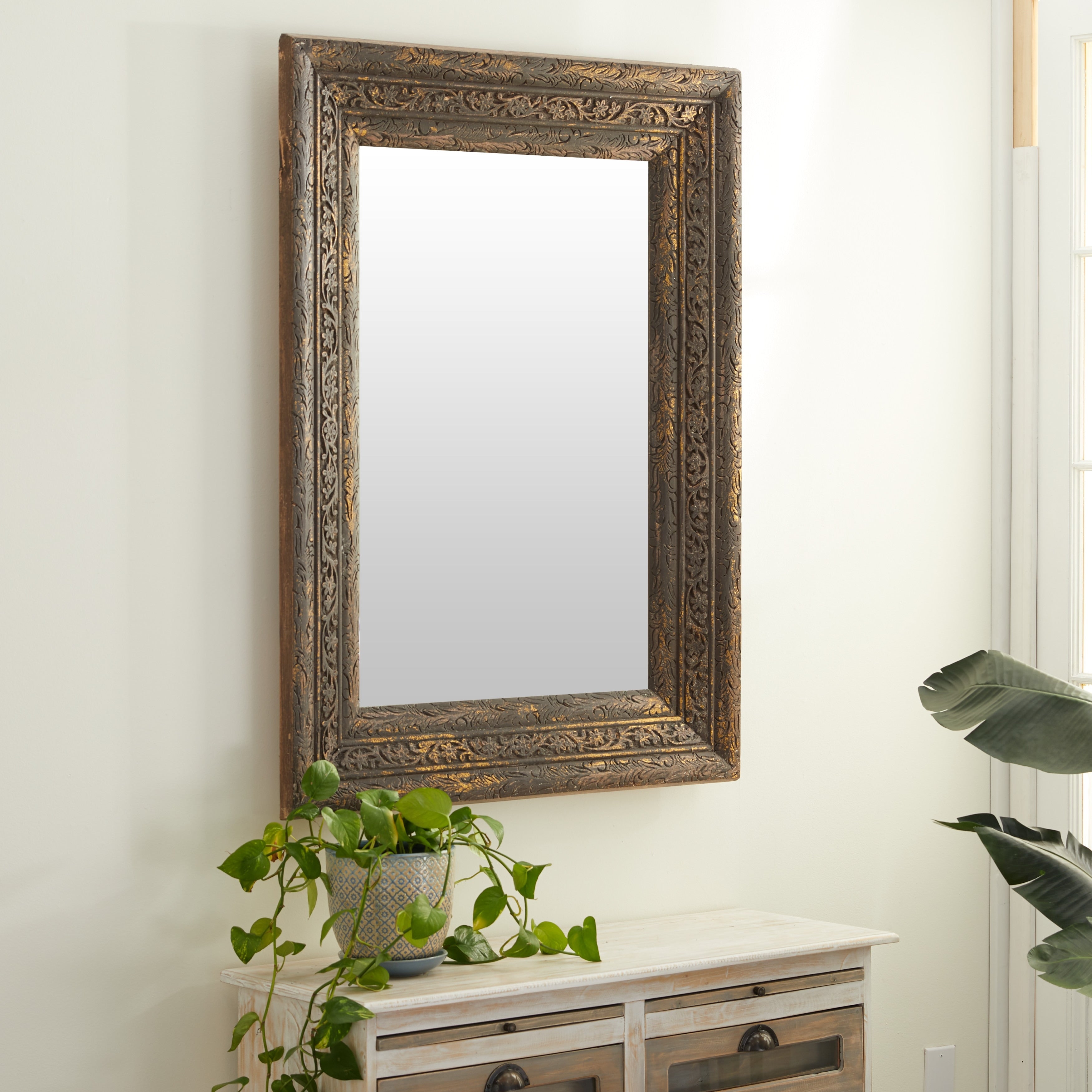 Gold Wood Rustic Wall Mirror 47 x 36 x 3 - 36 x 3 x 47