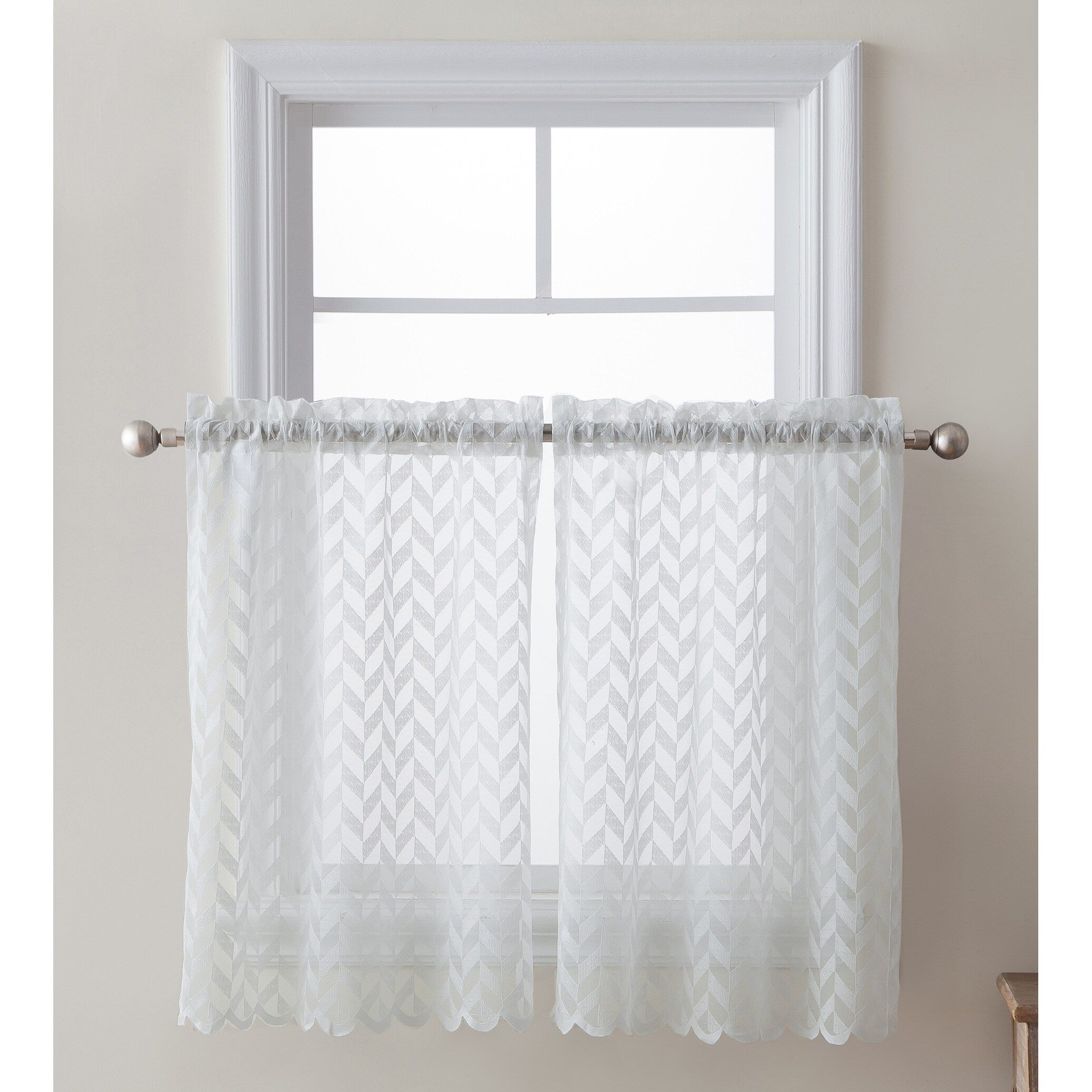 HLC.me Herringbone Lace Sheer Kitchen Cafe Curtain Tiers Swags Valance for Small Windows & Bathroom