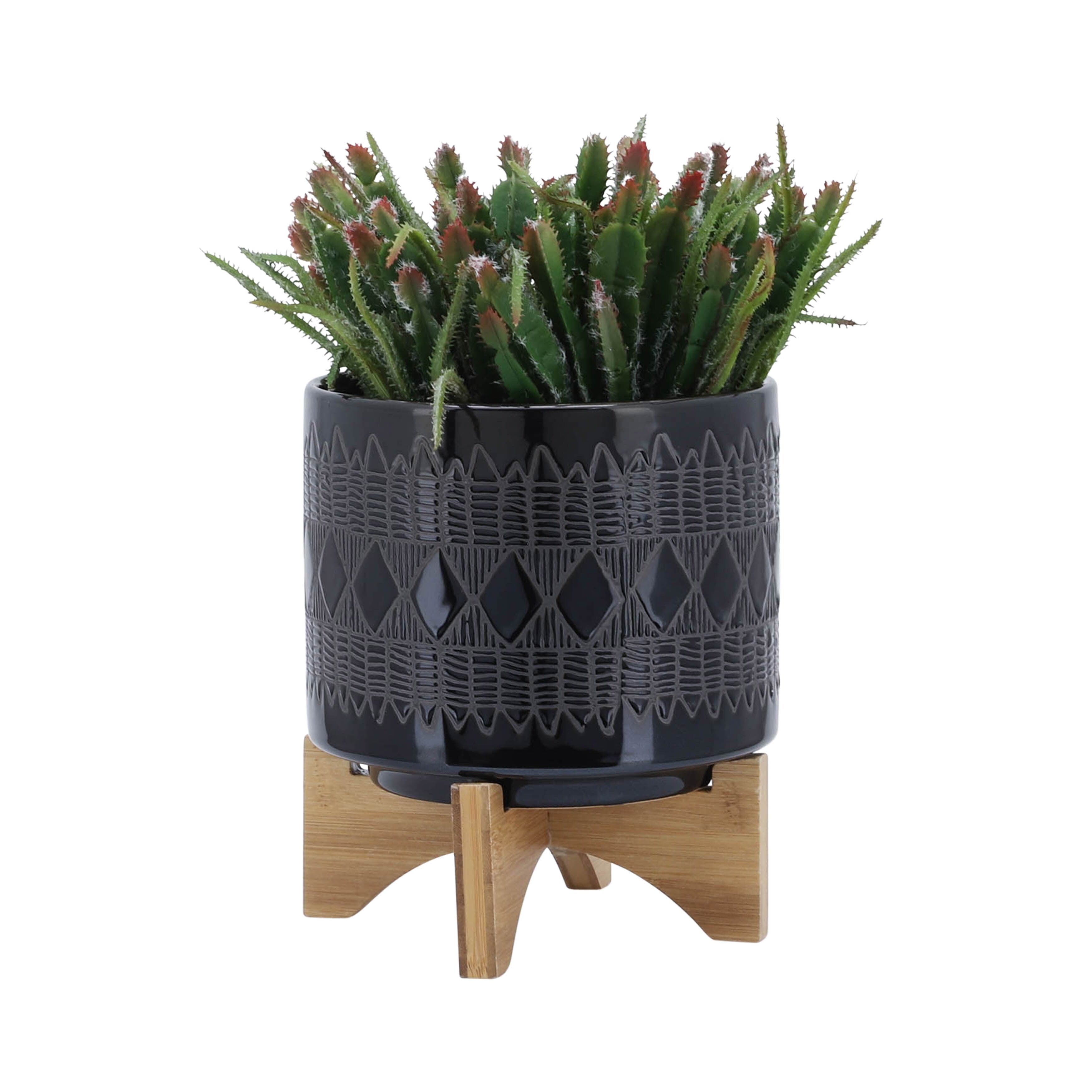 Sagebrook Home Ceramic Planters on Wood Stand