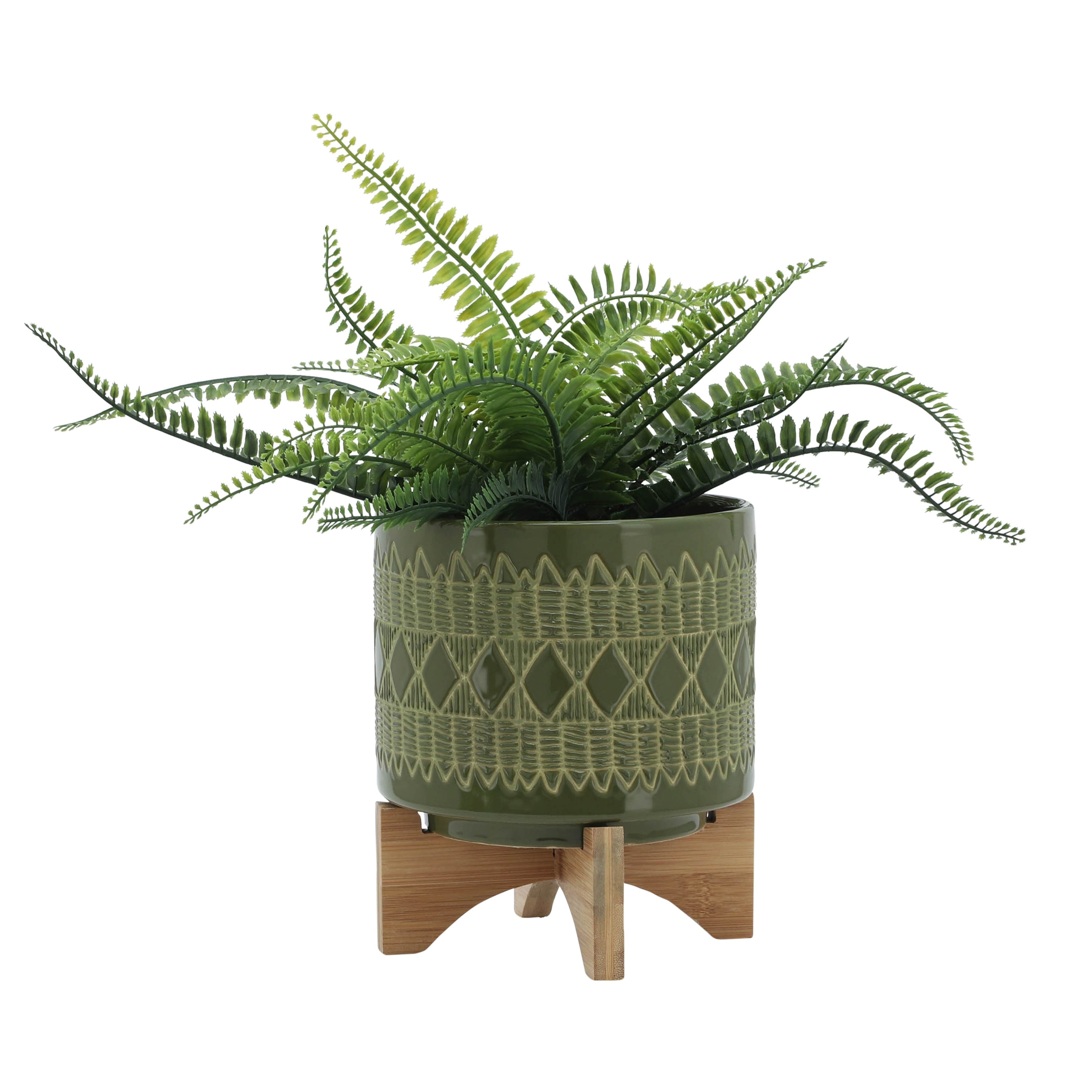 Sagebrook Home Ceramic Planters on Wood Stand