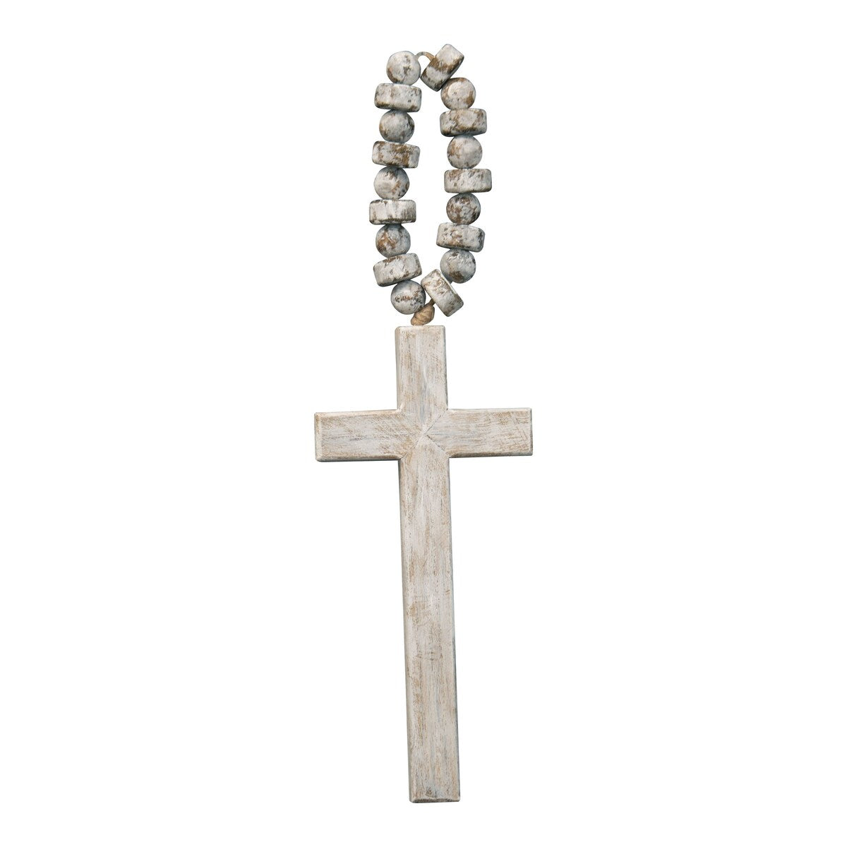 Foreside Home & Garden Brushed White Wood Cross with Beaded Hanger Wall Décor