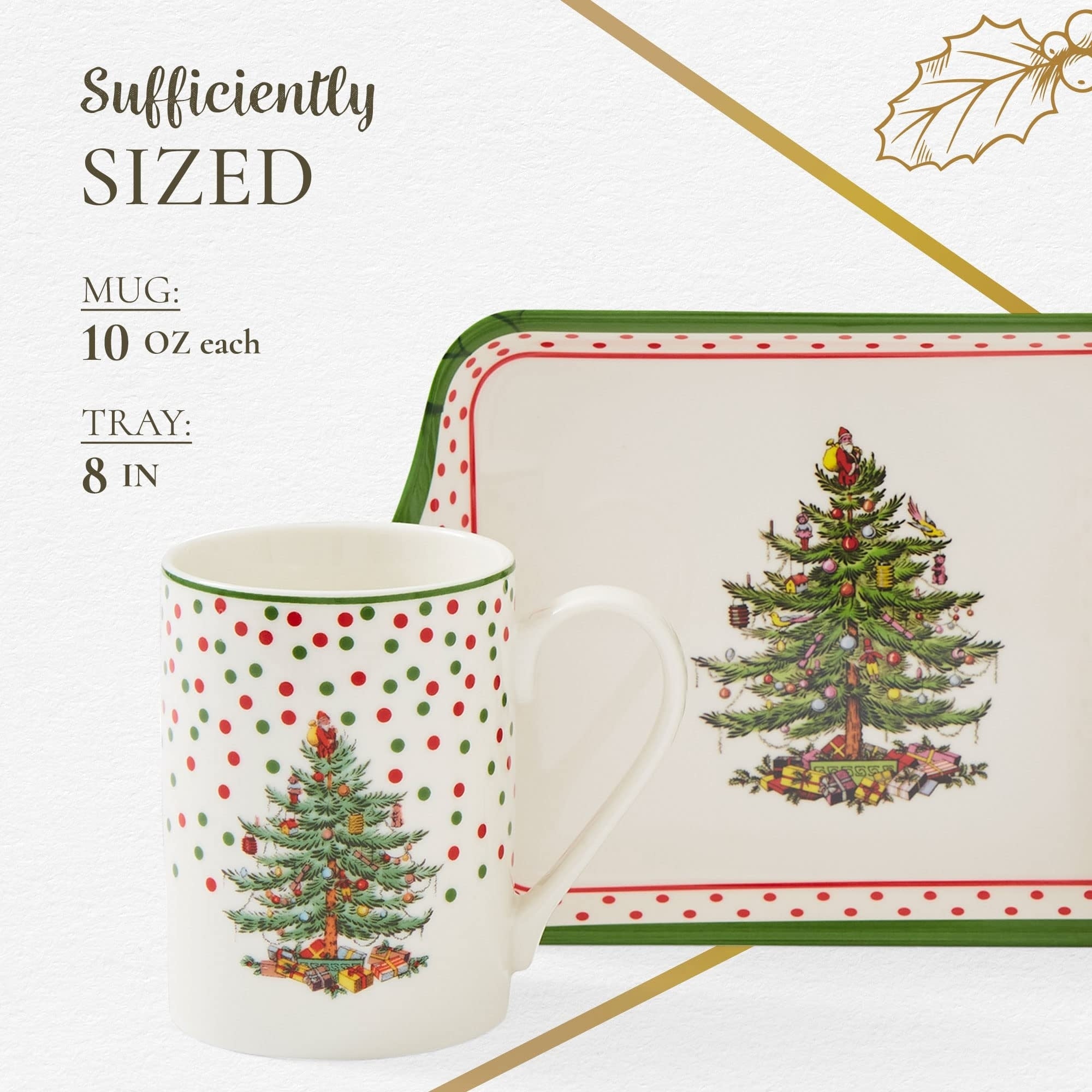 Pimpernel Christmas Tree Polka Dot Mug and Tray Set - 8 L x 5 W