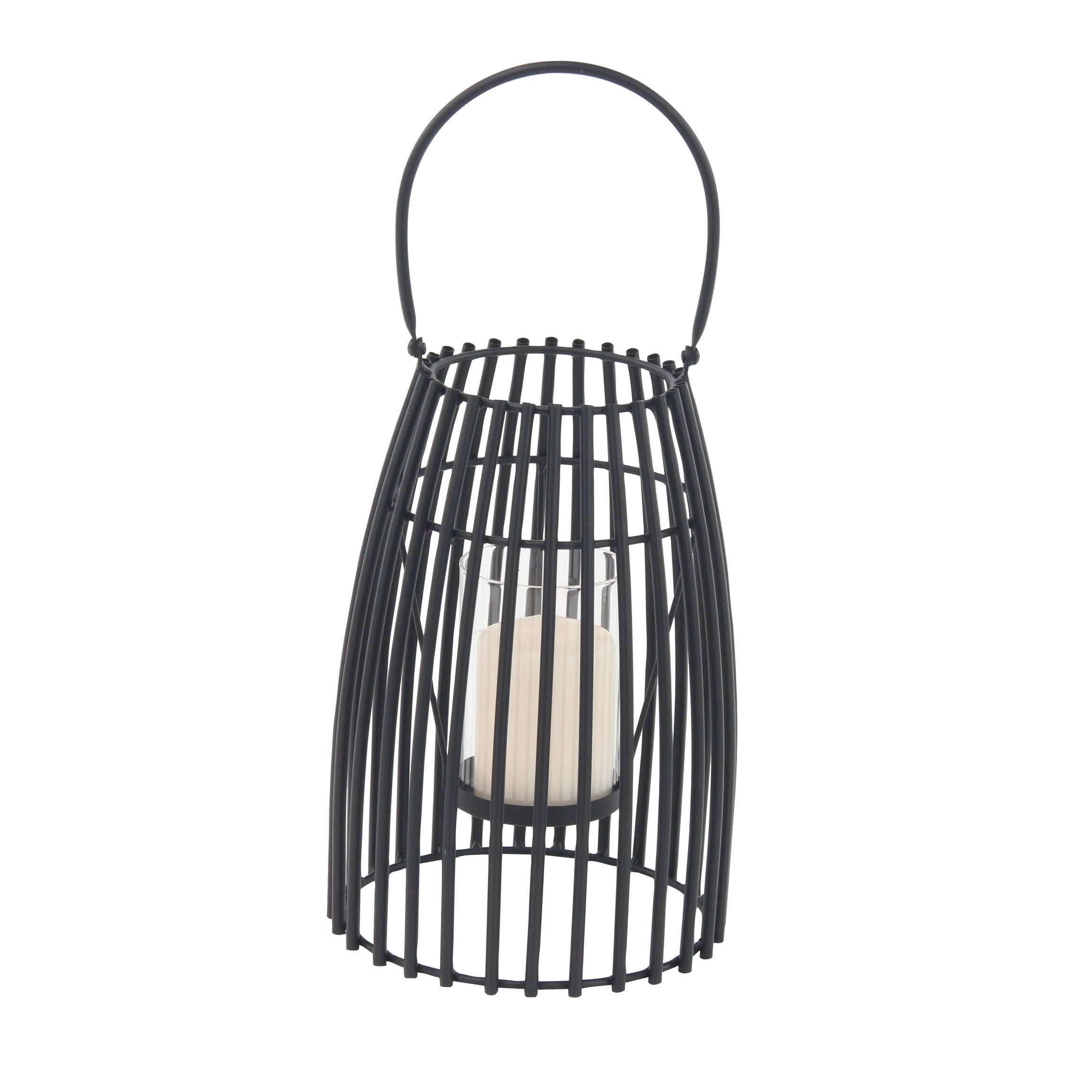 Black Metal Decorative Indoor Outdoor Candle Lantern with Handle - 8 x 8 x 12