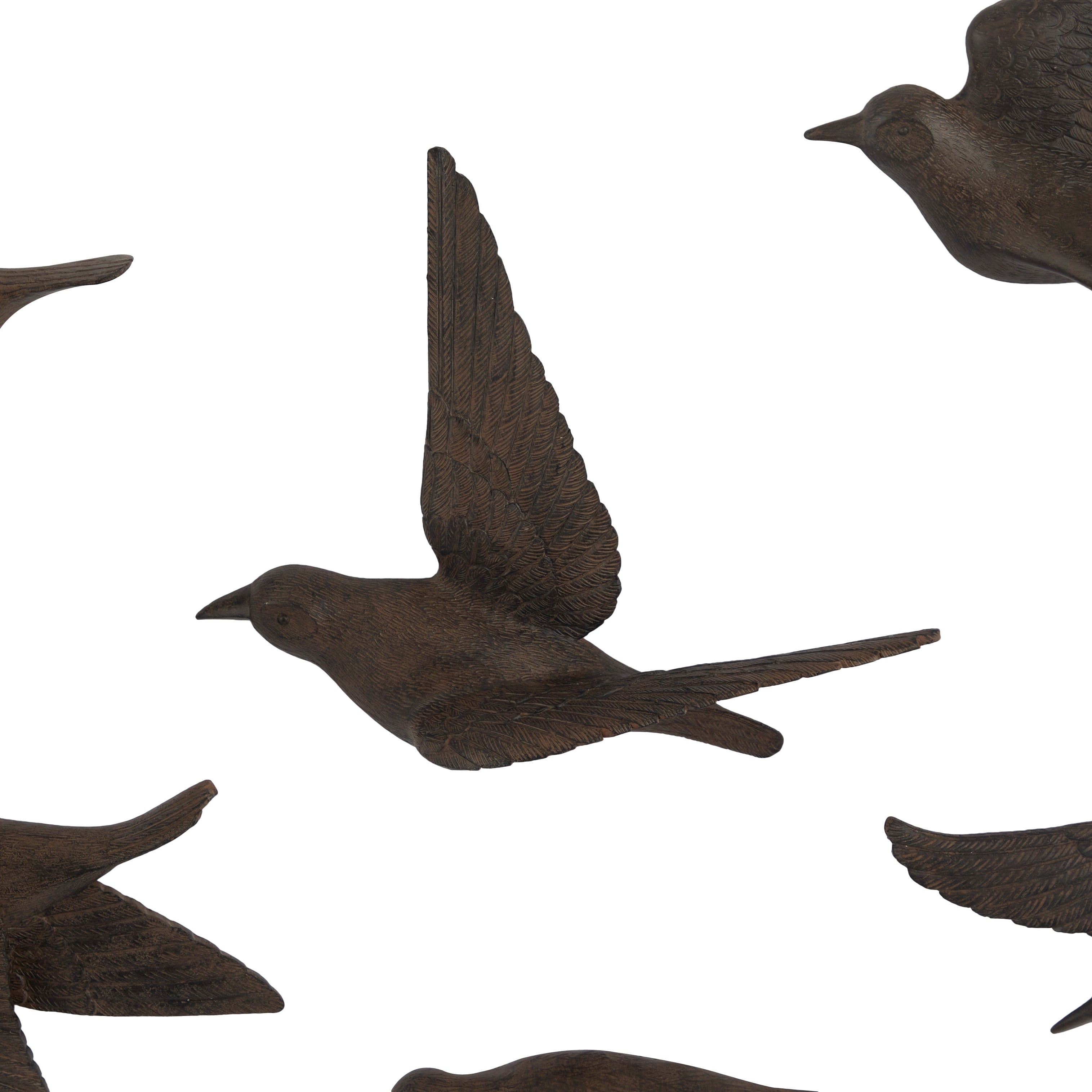 Artistic Polystone Floating Bird Wall Decor (Set of 6) - Gold, Brown, Silver