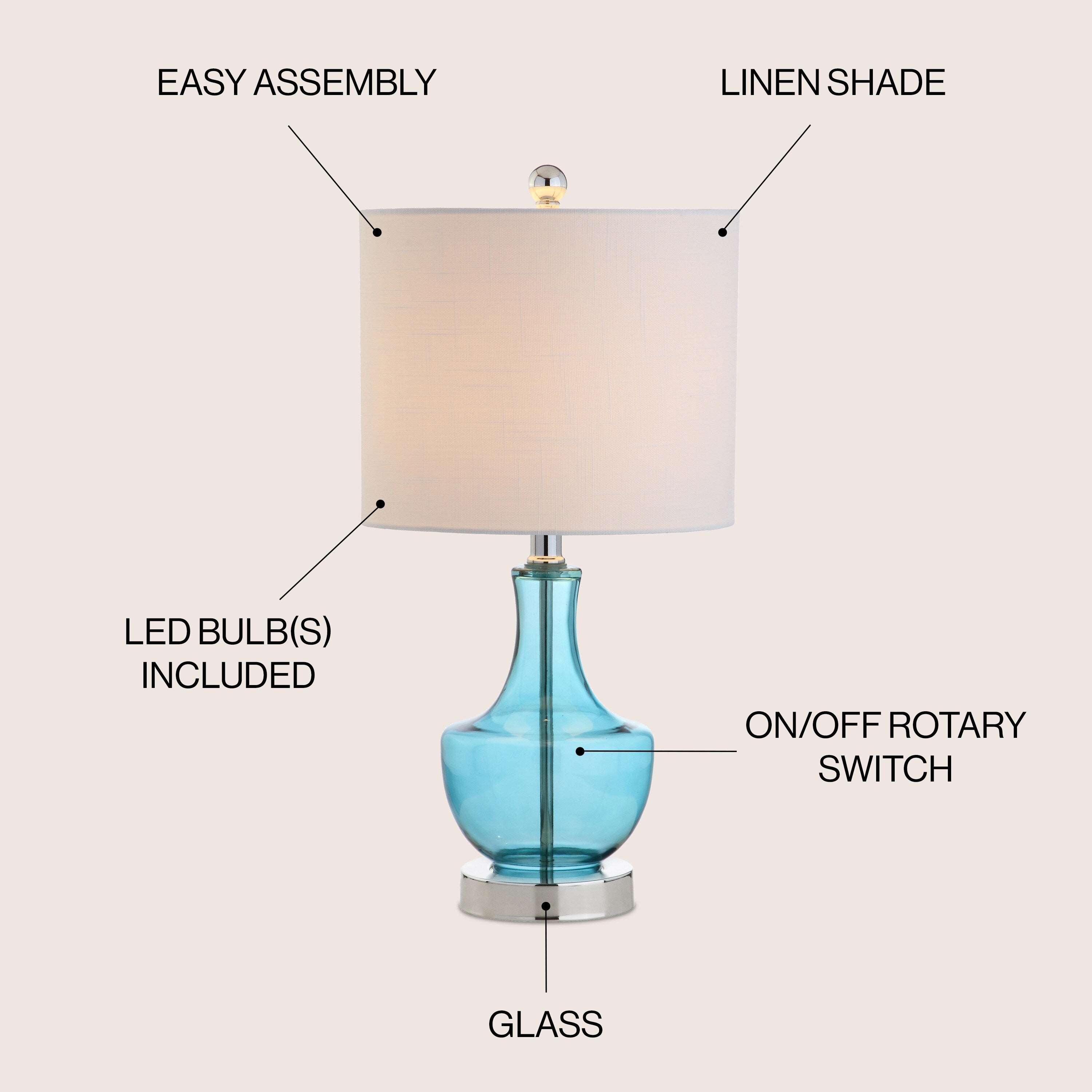 Colette 20 Mini Glass LED Table Lamp, Silver by JONATHAN Y